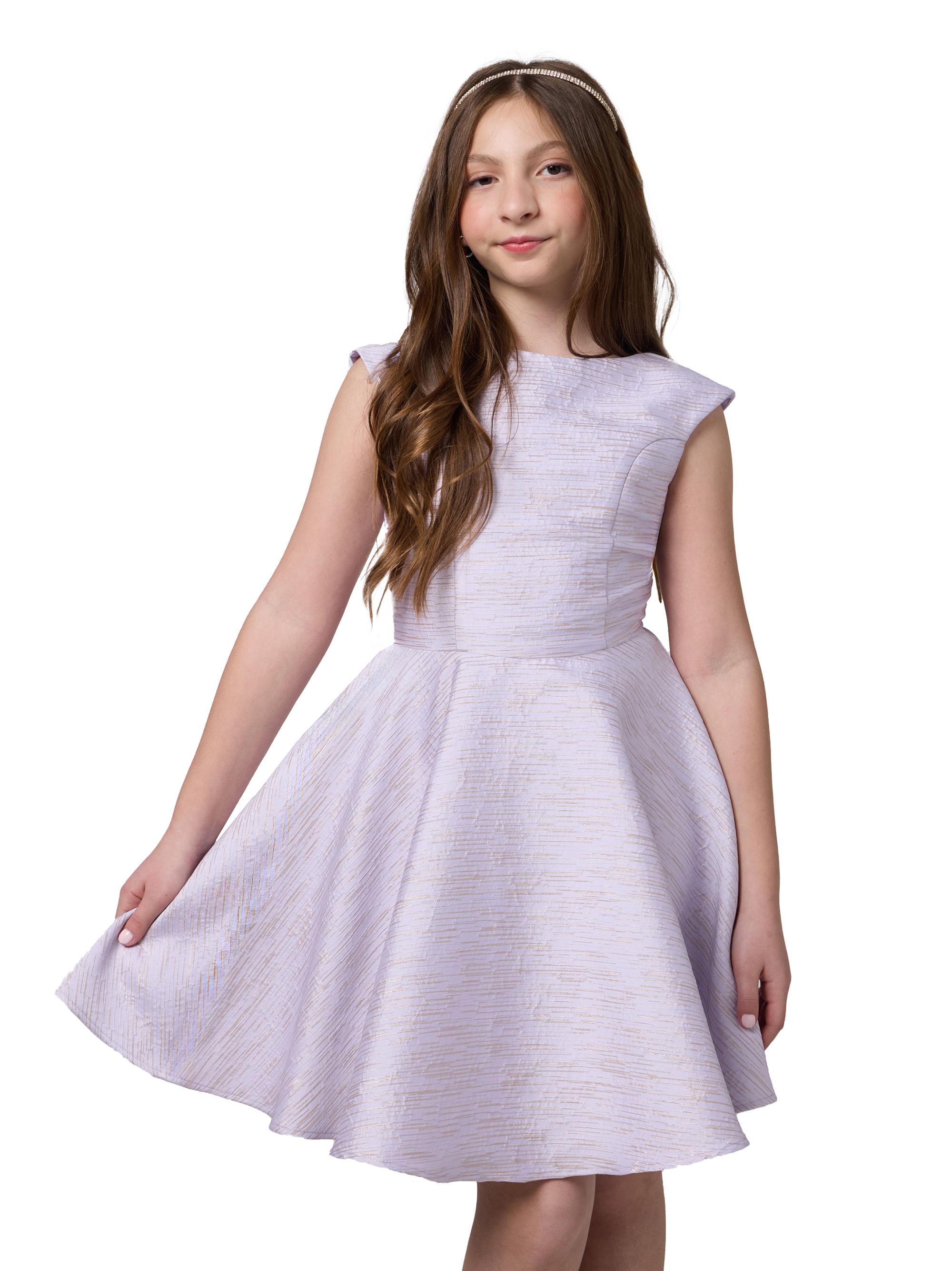 Un Deux Trois Girl's Lace Cap-Sleeve Dress - Lilac | Thumbnail 3