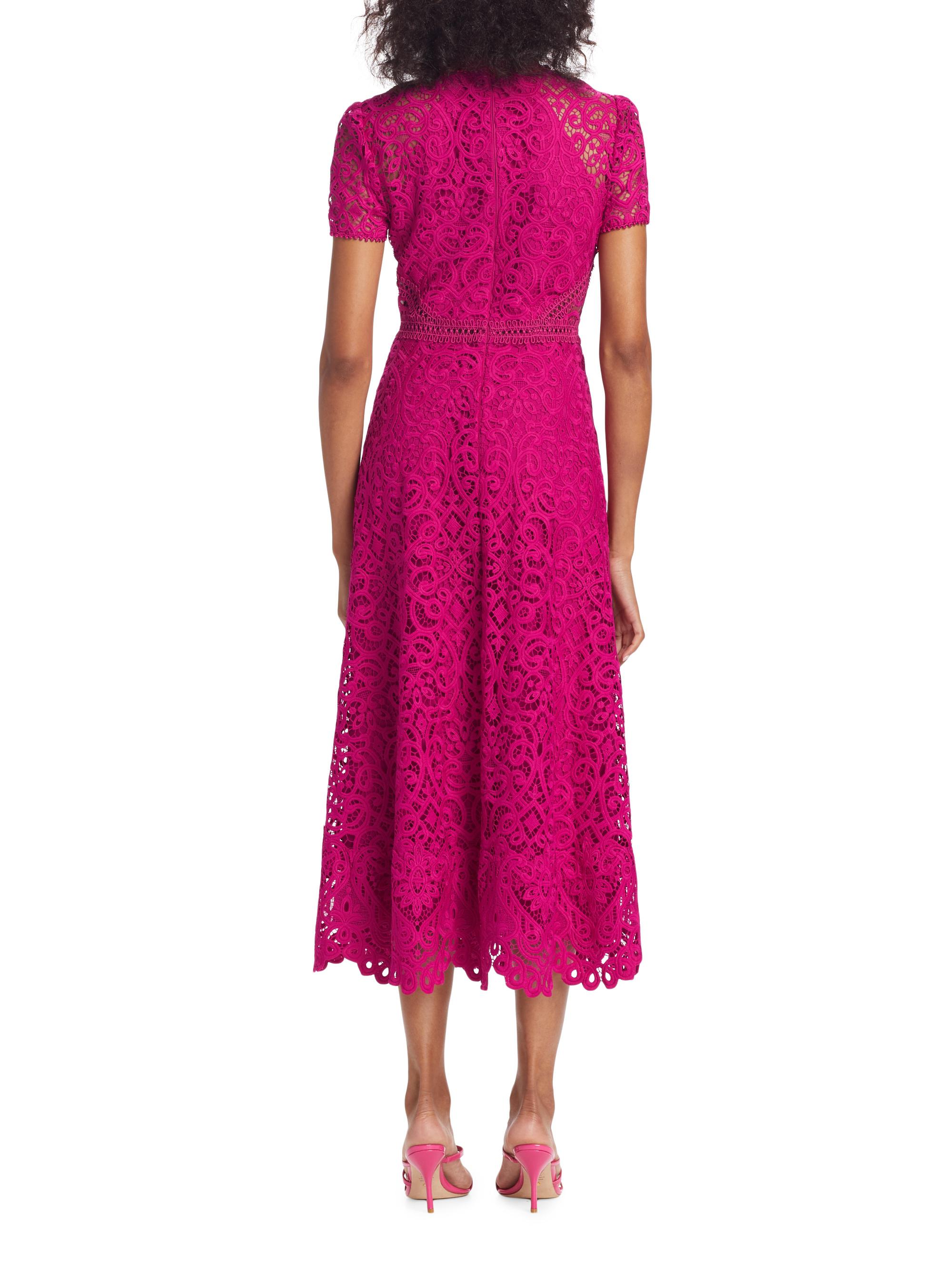 ml Monique Lhuillier Women's Lace Midi Dress - Pink - Size 2 - Fuchsia