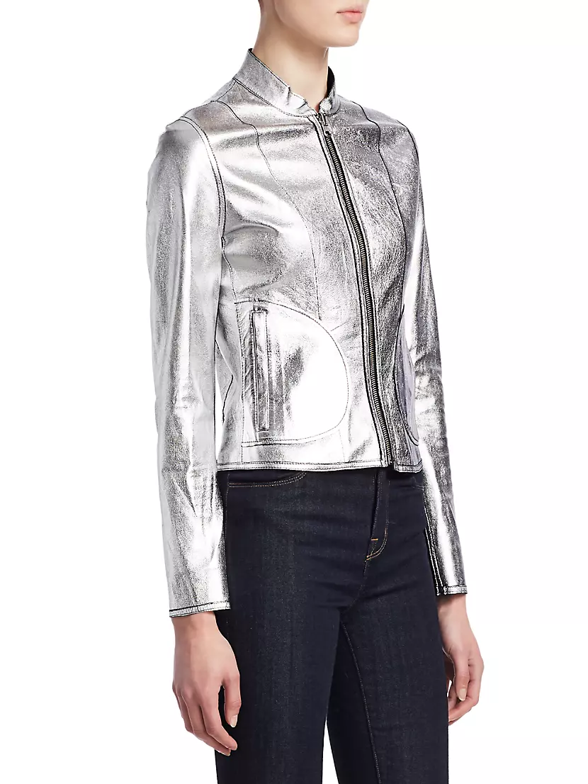 Lamarque Chapin Black & Silver Reversible Leather Bomber L