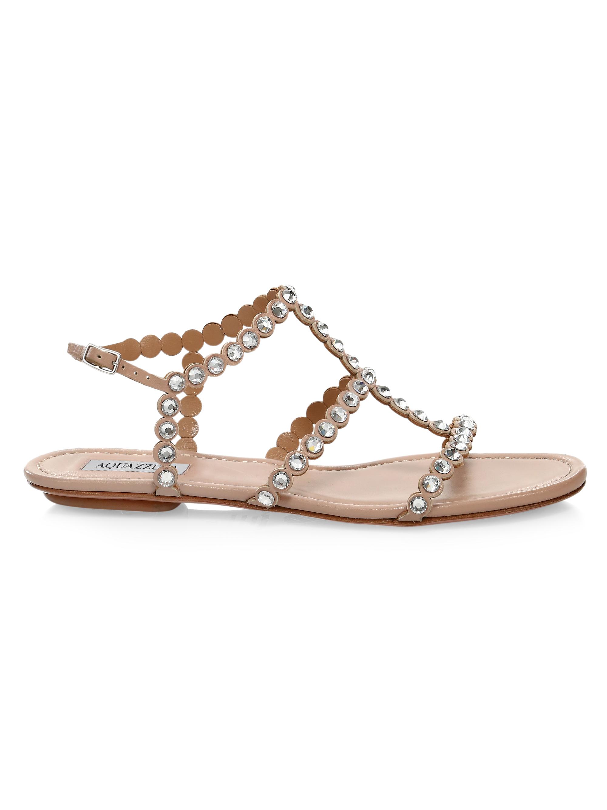 オールド　アダーチGleatest Plaueキュー？ Aquazzura Tequila Crystal-Embellished Leather Flat Sandals | Saks