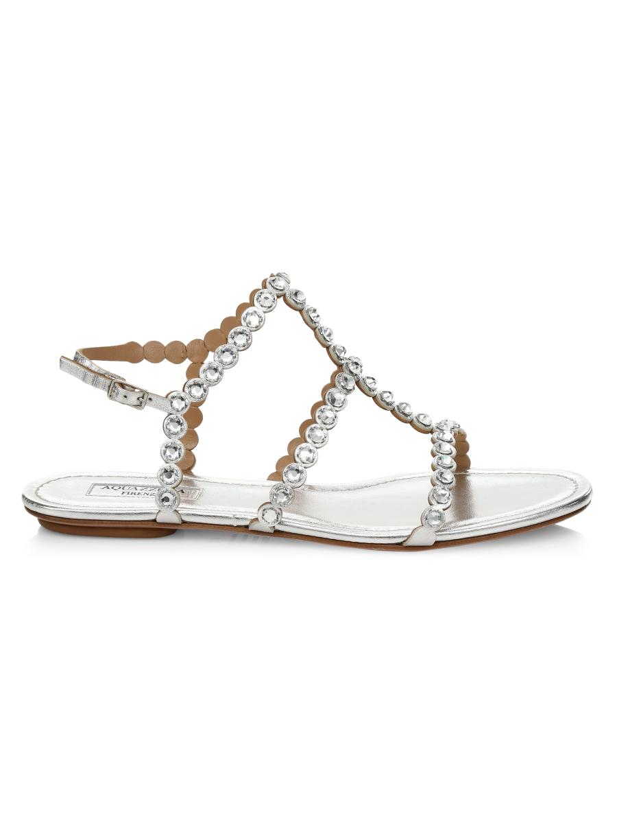 サンダル・ミュール AQUAZZURA Aquazzura Flat shoes Silver (TEMFLAA0 NWTCCC) Temptation Crystal Slide 74 Aquazzura@ Official
