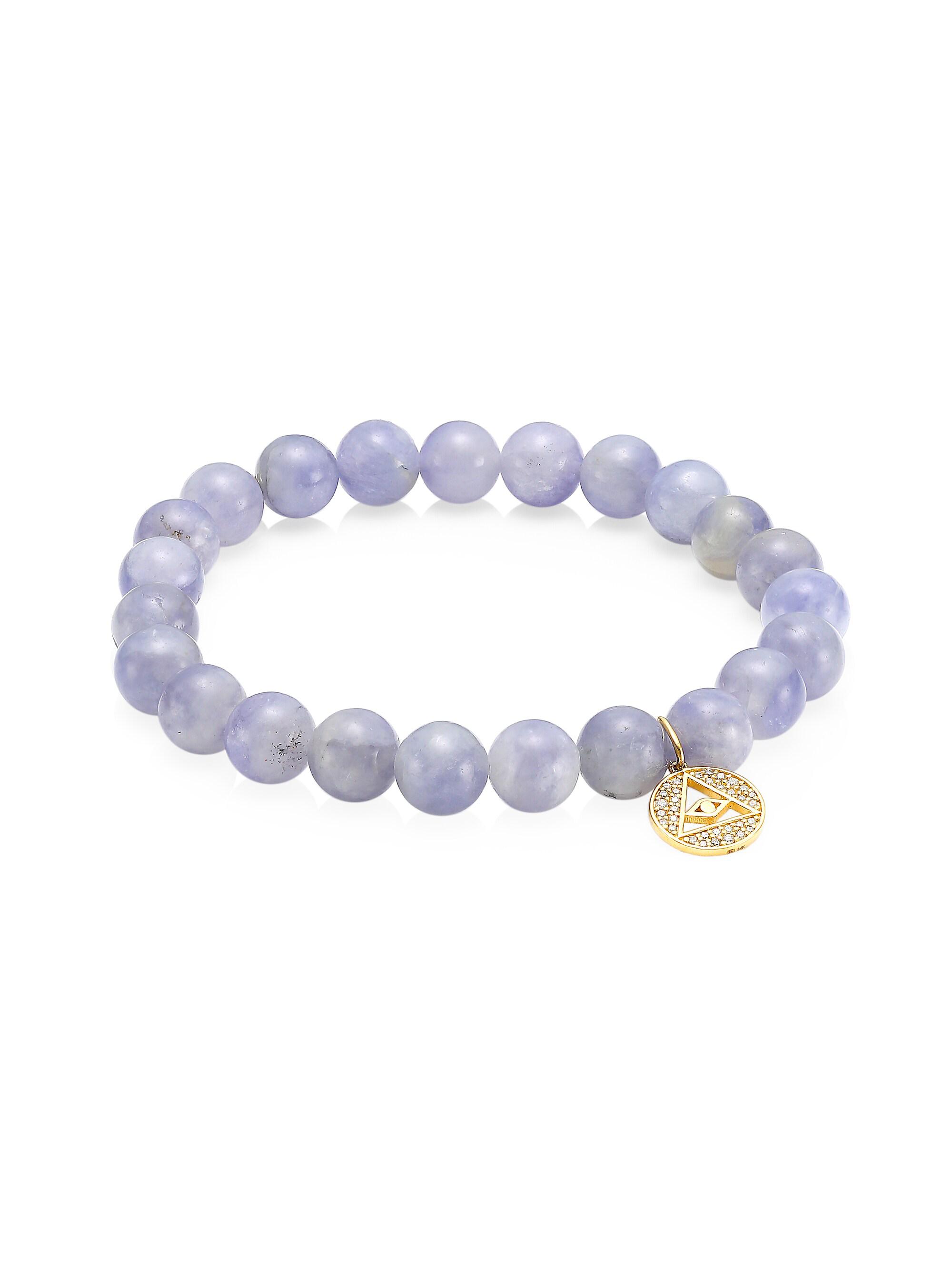 Sydney Evan Women's 14K Yellow Gold, Diamond & Iolite Pyramid Evil Eye Charm Beaded Bracelet