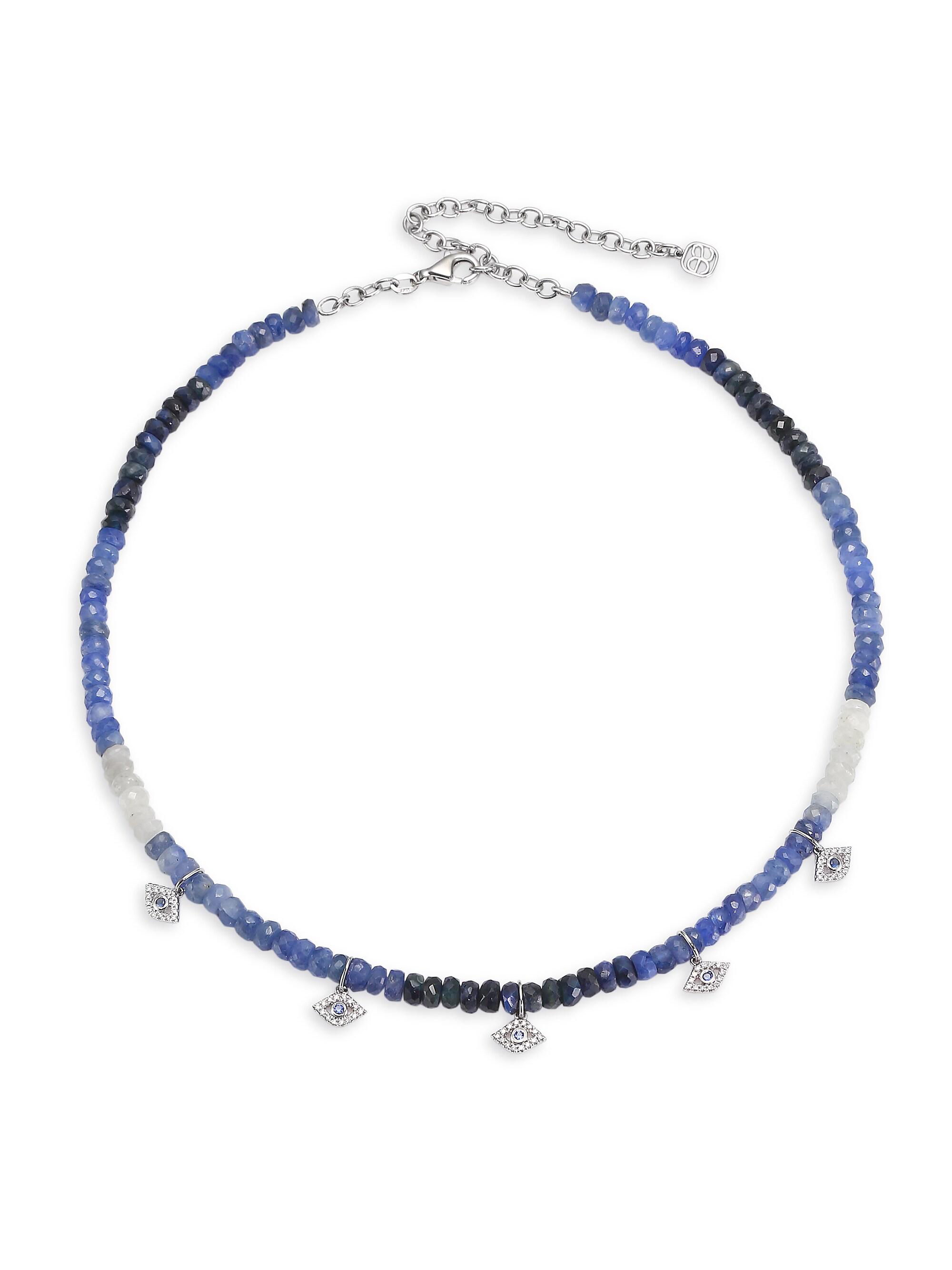 Sydney Evan Women's 14K White Gold, Diamond & Sapphire Evil Eye Beaded Choker
