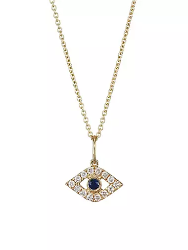 14K Gold, Diamond & Sapphire Evil Eye Pendant Necklace