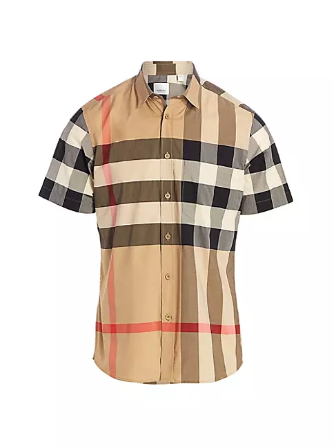 Burberry 'Somerton' Short Sleeve Check Stretch Cotton Shirt - S