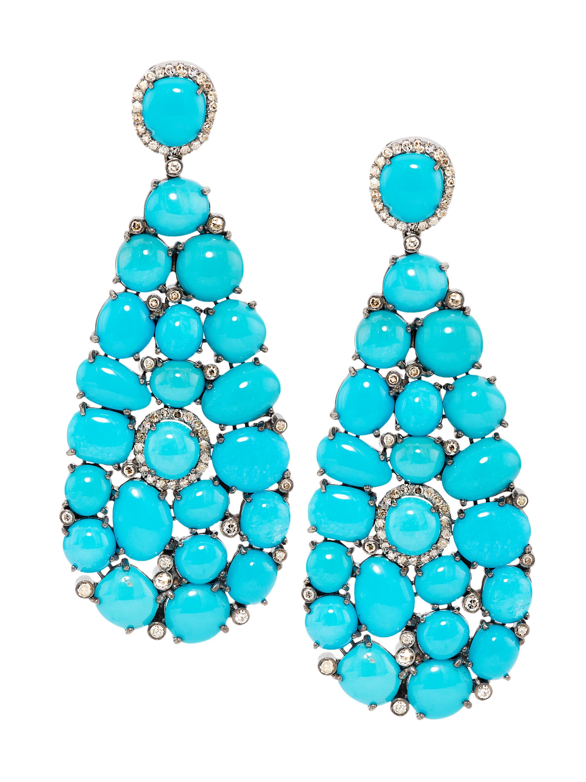 Nina Gilin Women's Rhodium-Plated Sterling Silver, Turquoise & Diamond Earrings - Turquoise