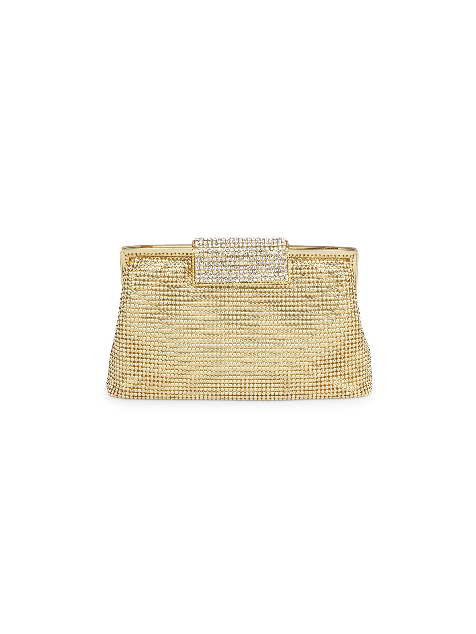 Whiting & Davis Women's Crystal Clasp Metal Mesh Clutch - Gold