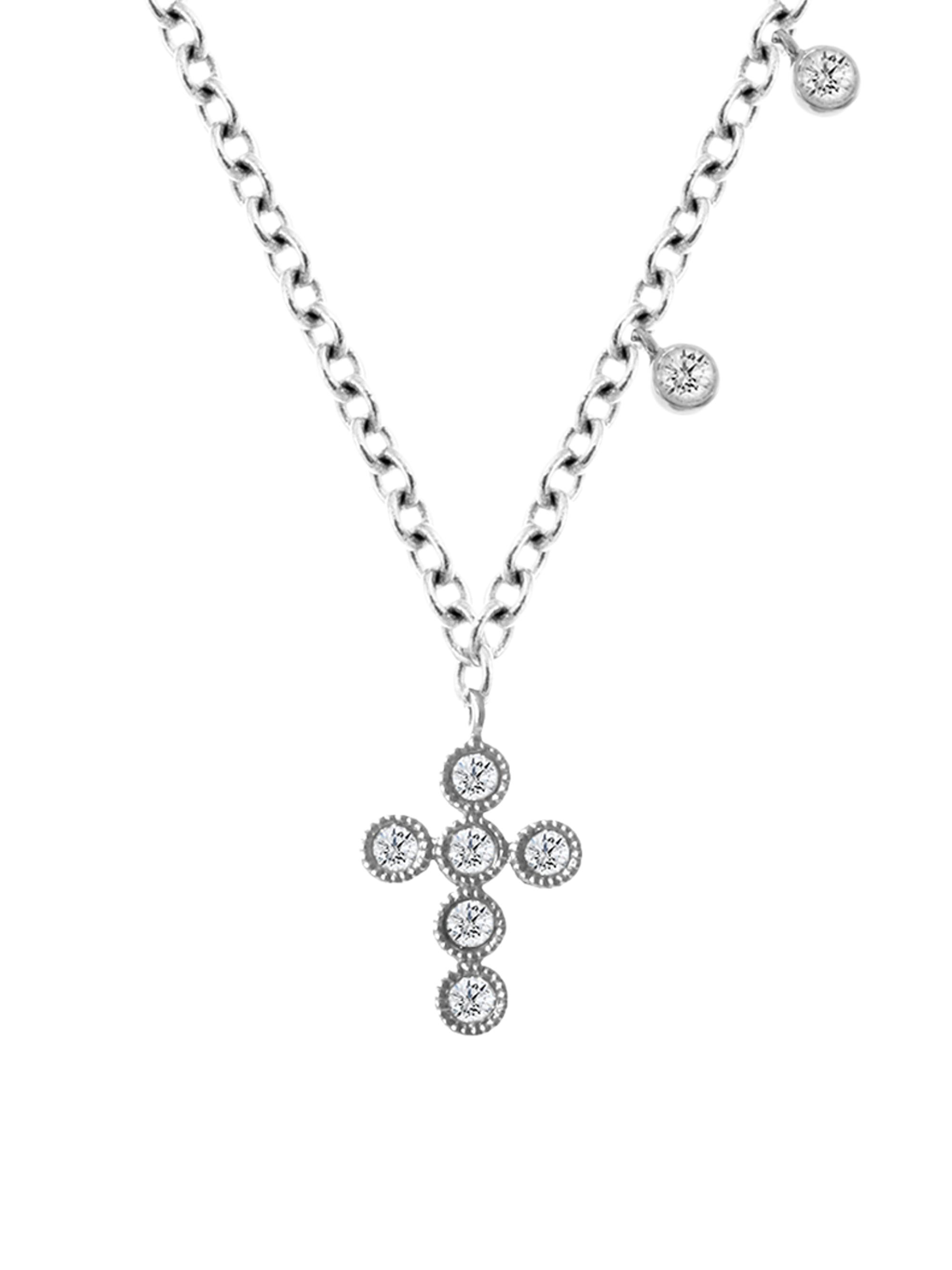 Meira T Women's 14K White Gold & Diamond Cross Pendant Necklace - Silver