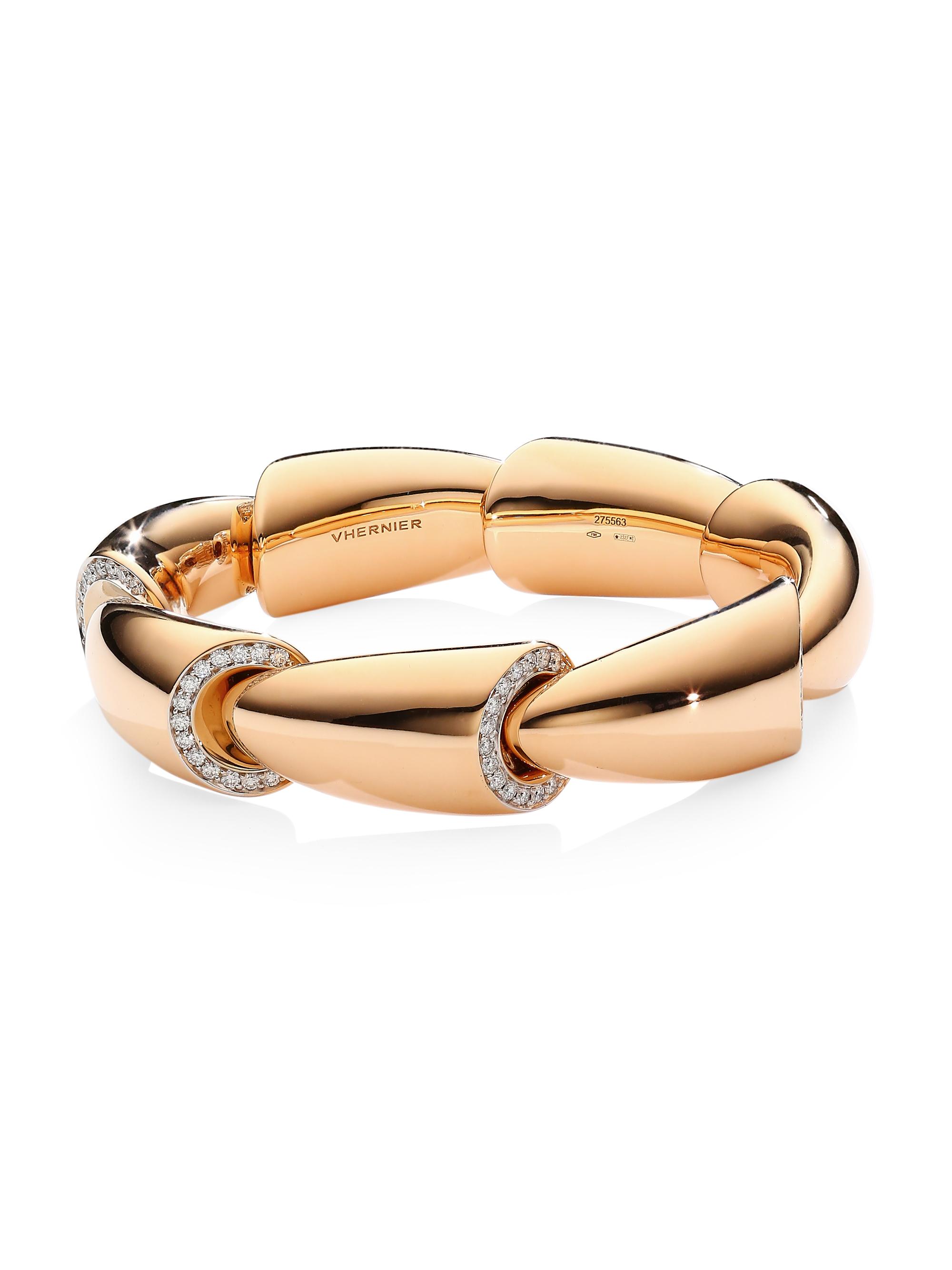 Vhernier Women's Calla 18K Rose & White Gold, Titanium & 7-Edge Diamond Pavé Cuff Bracelet - Pink White Gold