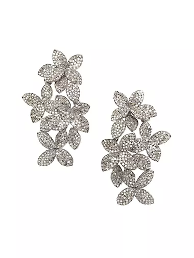 14K Yellow Gold & Black Rhodium Silver Diamond Floral Earrings
