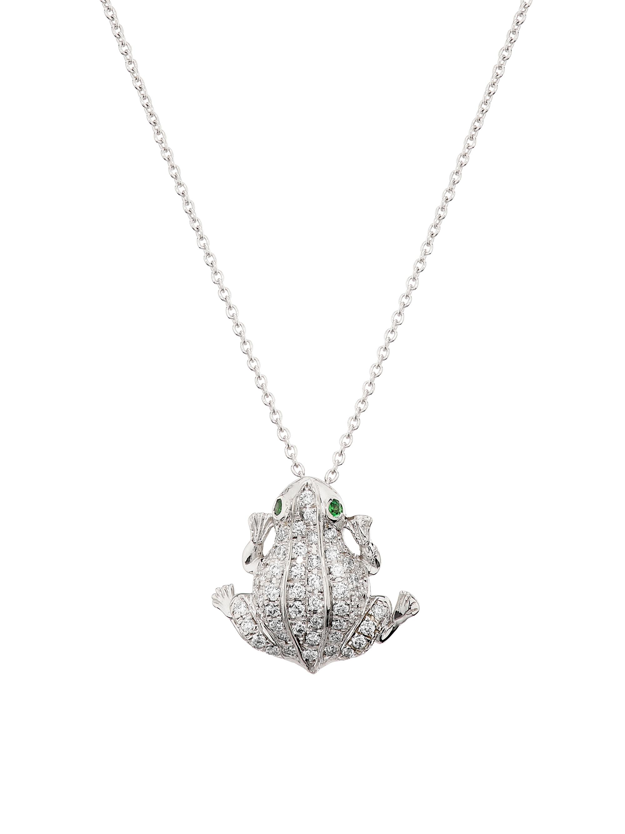 Roberto Coin Women's Tiny Treasures 18K White Gold, 0.30 TCW Diamond & Emerald Frog Pendant Necklace - White Gold