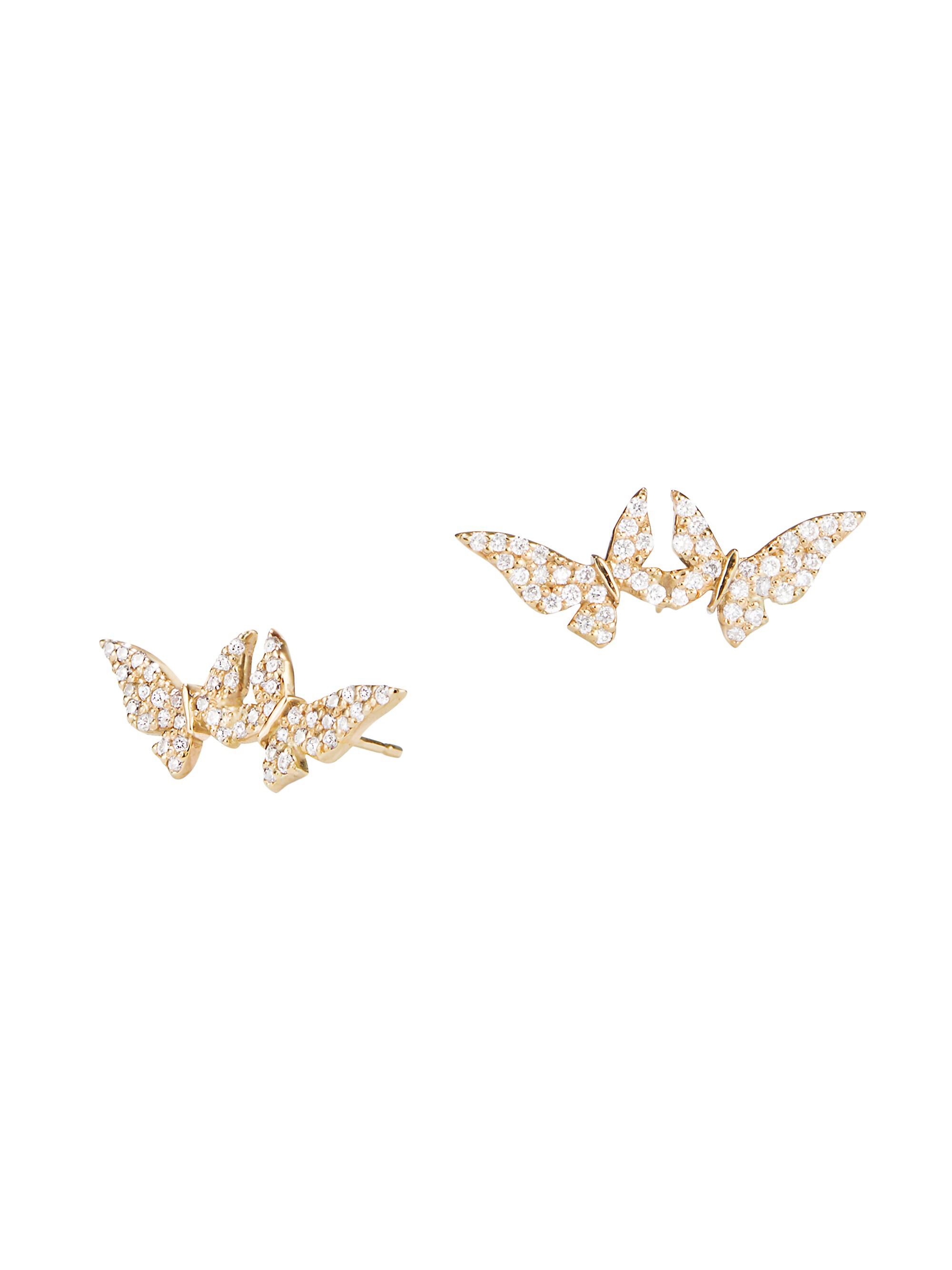 Lana Women's 14K Yellow Gold & Diamond Double Butterfly Stud Earrings - Gold