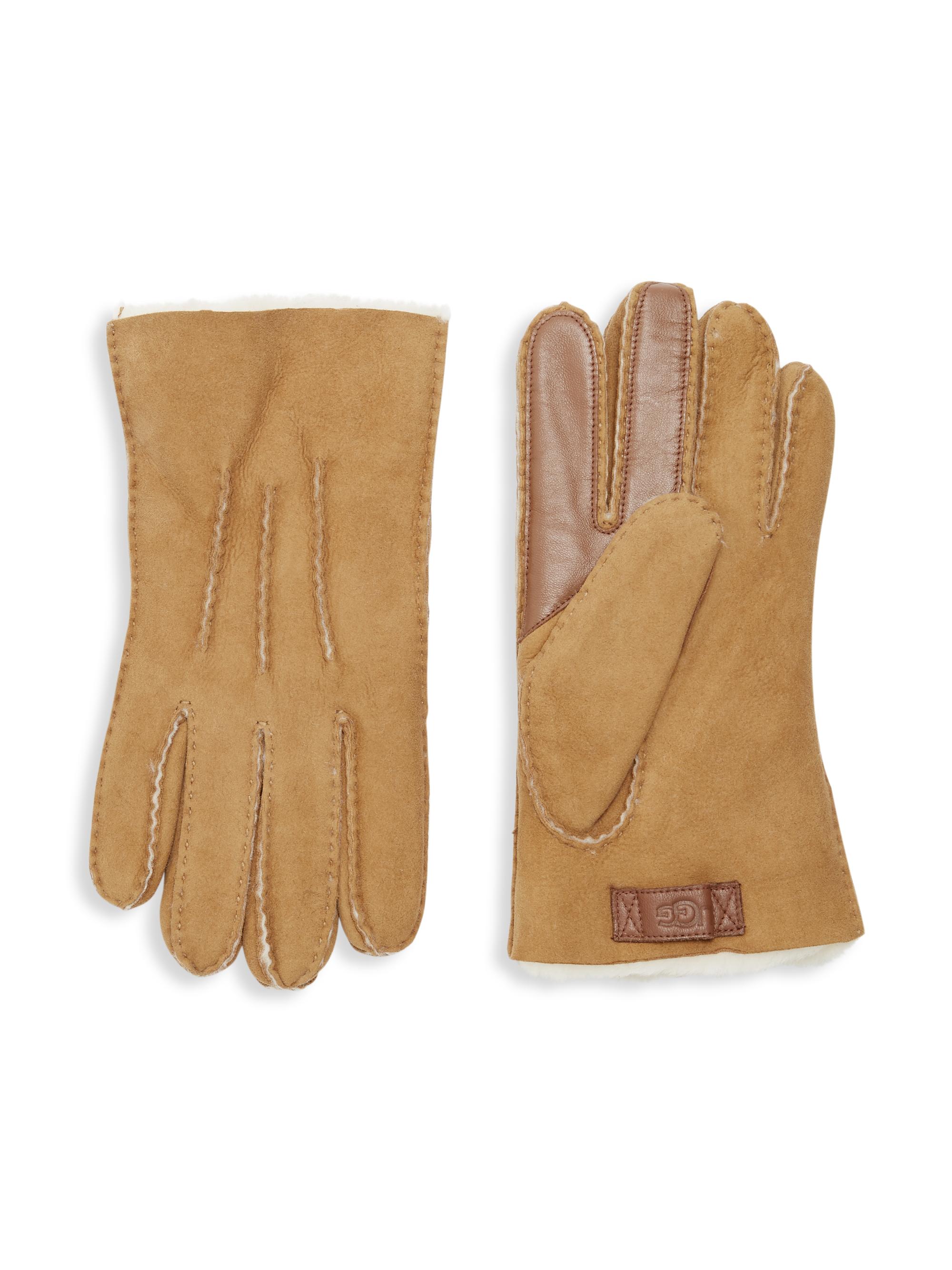 UGG Men's Contrast Sheepskin Touch Tech Gloves - Chestnut