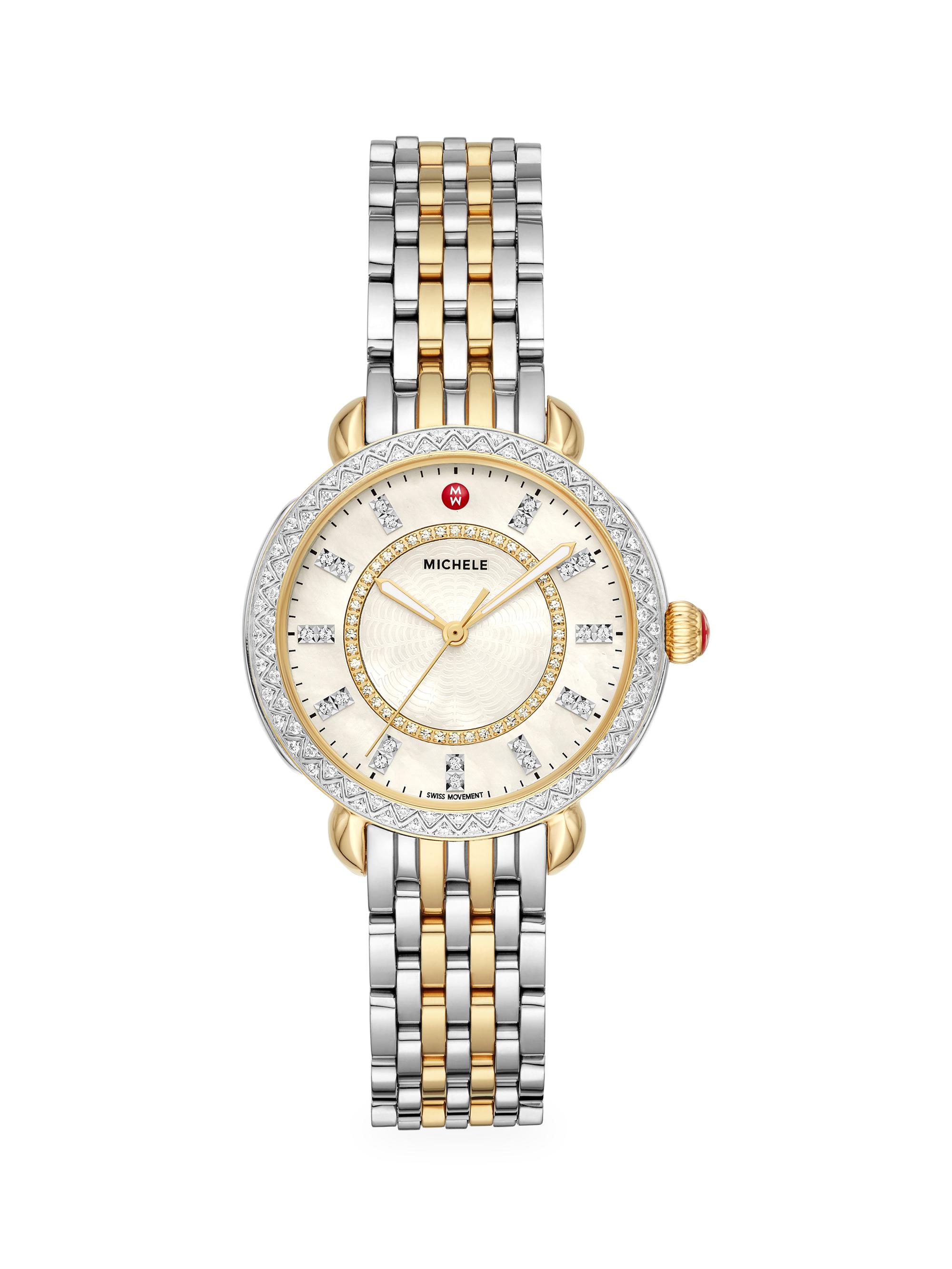 Michele Women's Sidney Classic Two-Tone Yellow Goldplated Stainless Steel & Diamond Bracelet Watch