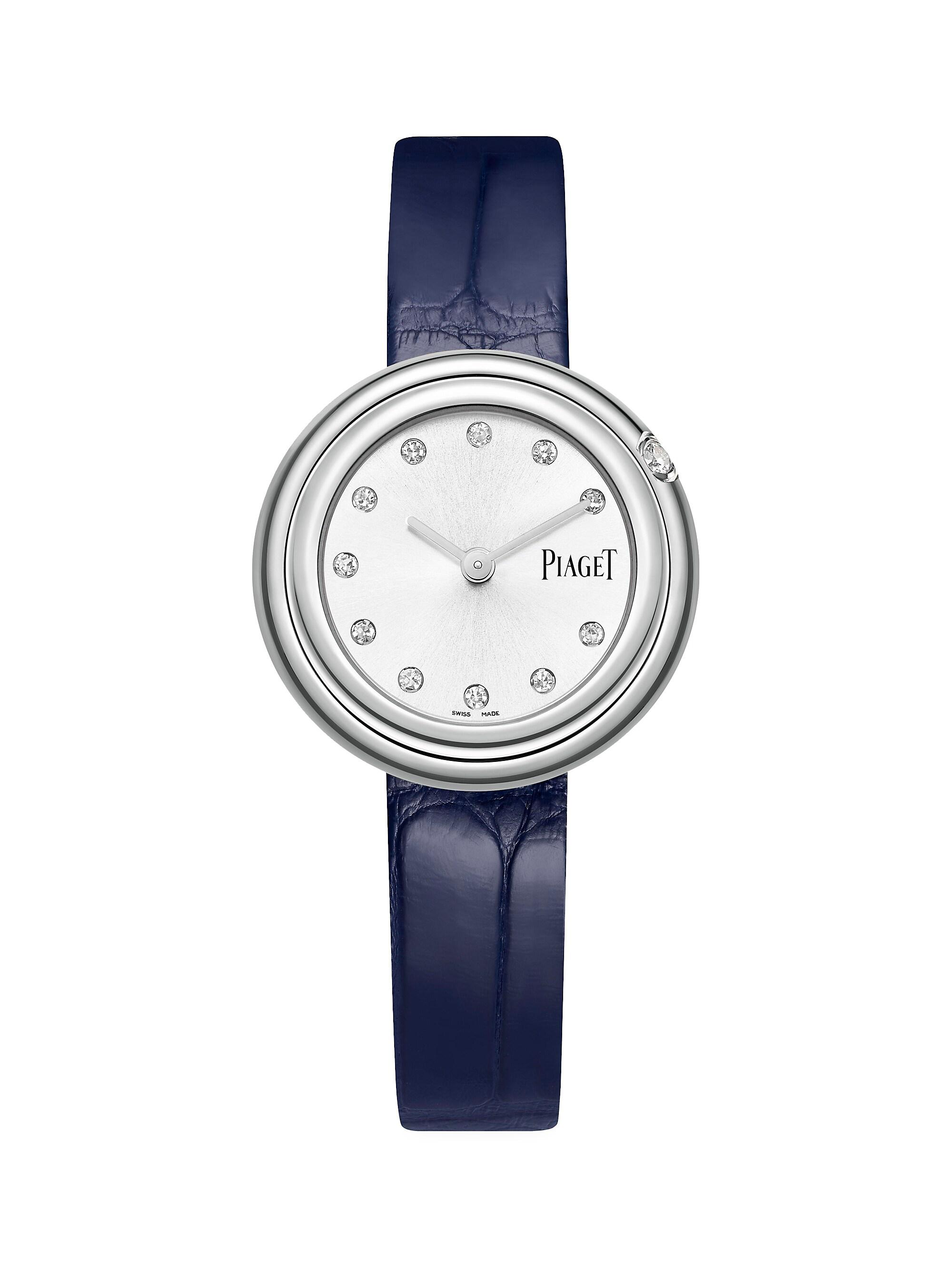 Piaget Women's Possession Stainless Steel & Diamond Dot Blue Alligator Strap Watch - Blue