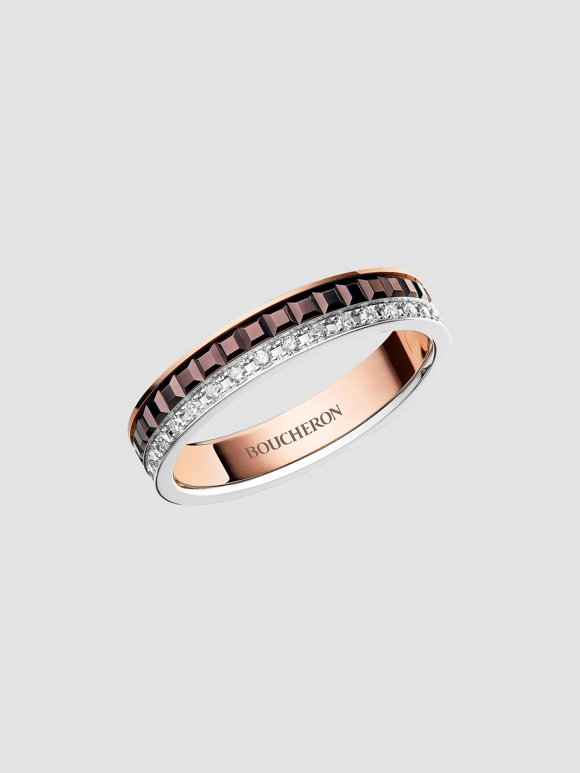Boucheron Women's Unisex Quatre Classique Tri-Tone 18K Gold, PVD & 0.25 TCW Diamond Wedding Band - White Pink Gold - Size 6.75