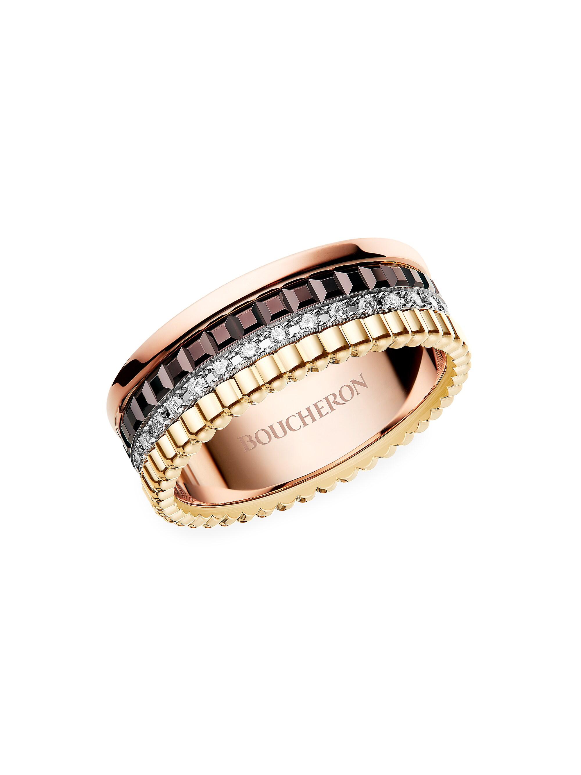 Boucheron Women's Unisex Quatre Classique Tri-Tone 18K Gold, 0.25 TCW Diamond & PVD Ring - Gold