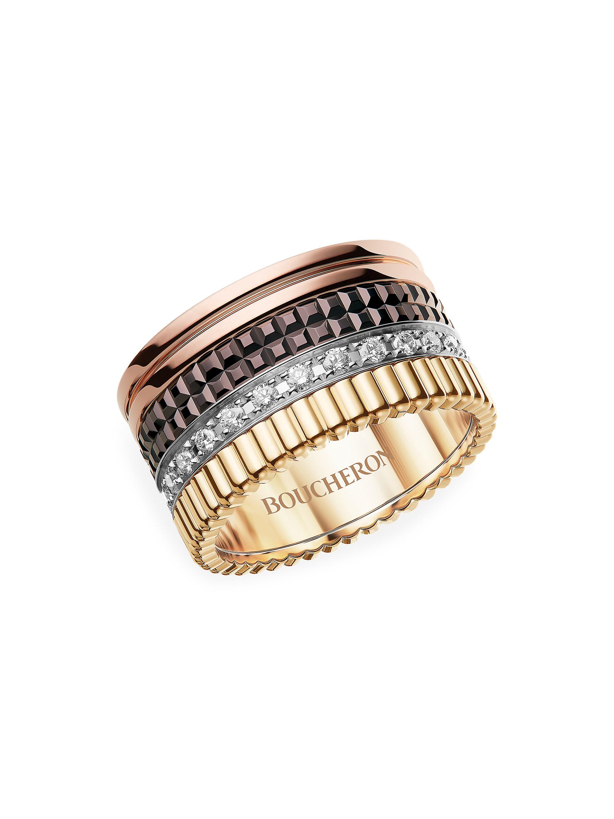 Boucheron Women's Unisex Quatre Classique Tri-Tone 18K Gold, 0.51 TCW Diamond & PVD Ring - Gold