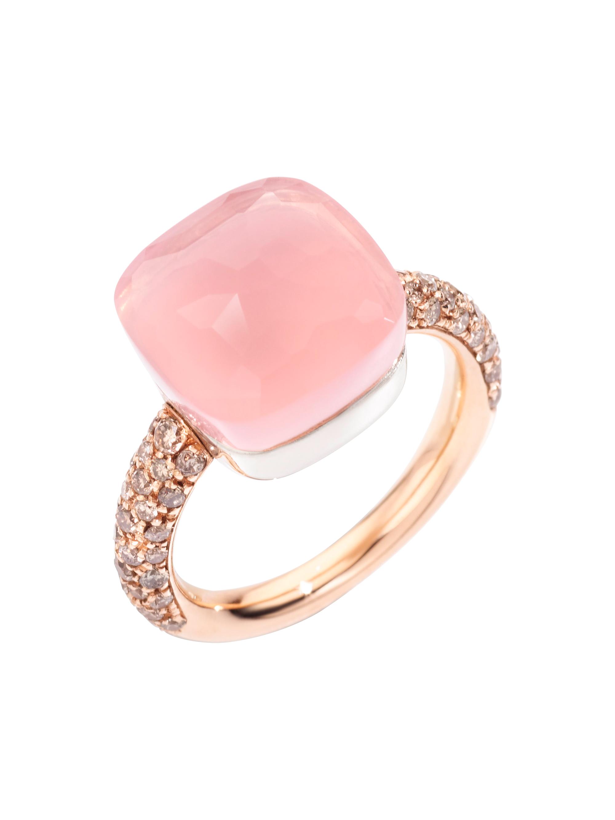 Pomellato Women's Nudo 18K Rose Gold & White Gold, Rose Quartz & Diamond Maxi Square Ring - Rose Gold