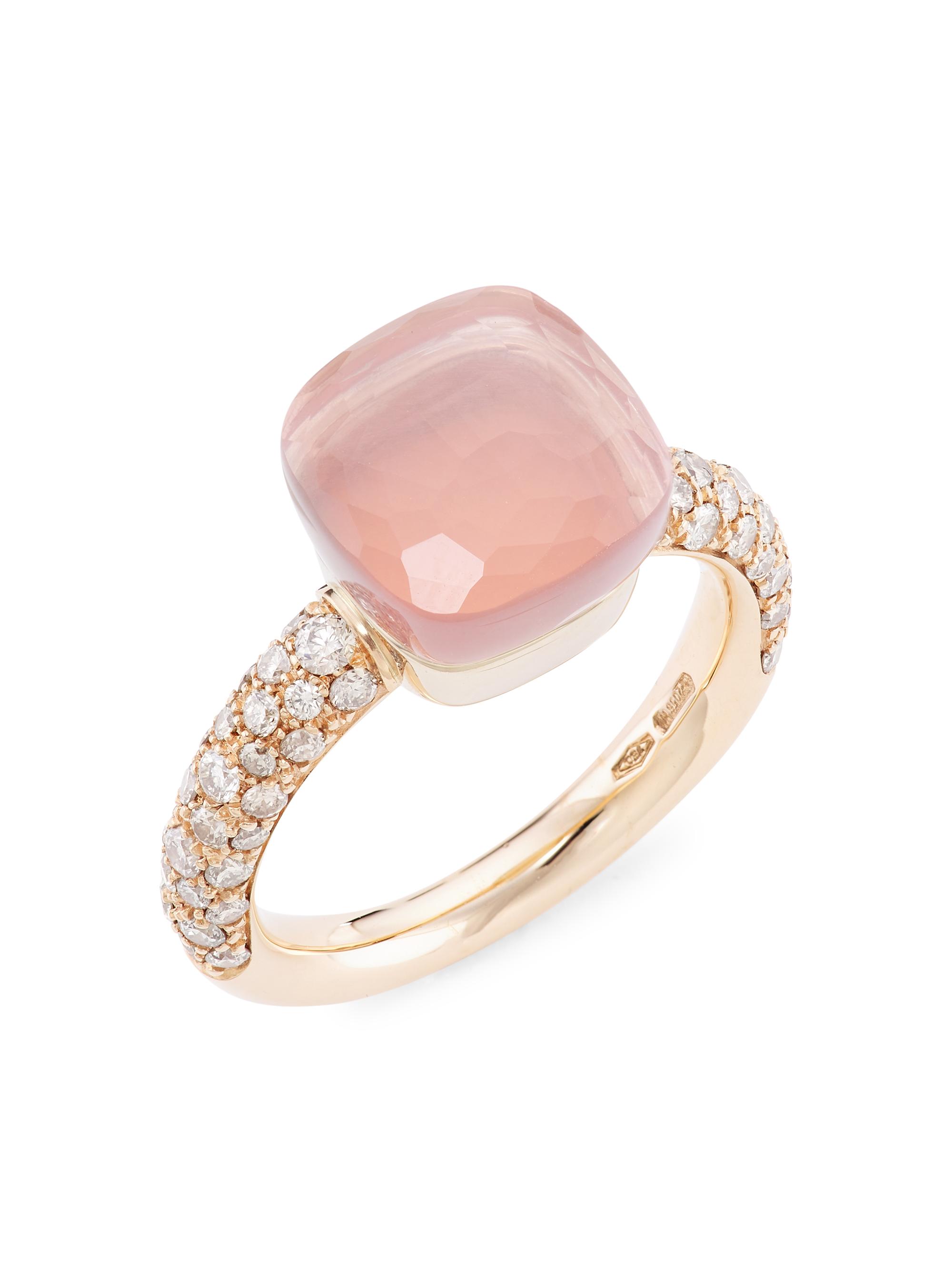 Pomellato Women's Nudo 18K Rose Gold & White Gold, Rose Quartz & Diamond Classic Square Ring - Rose Gold
