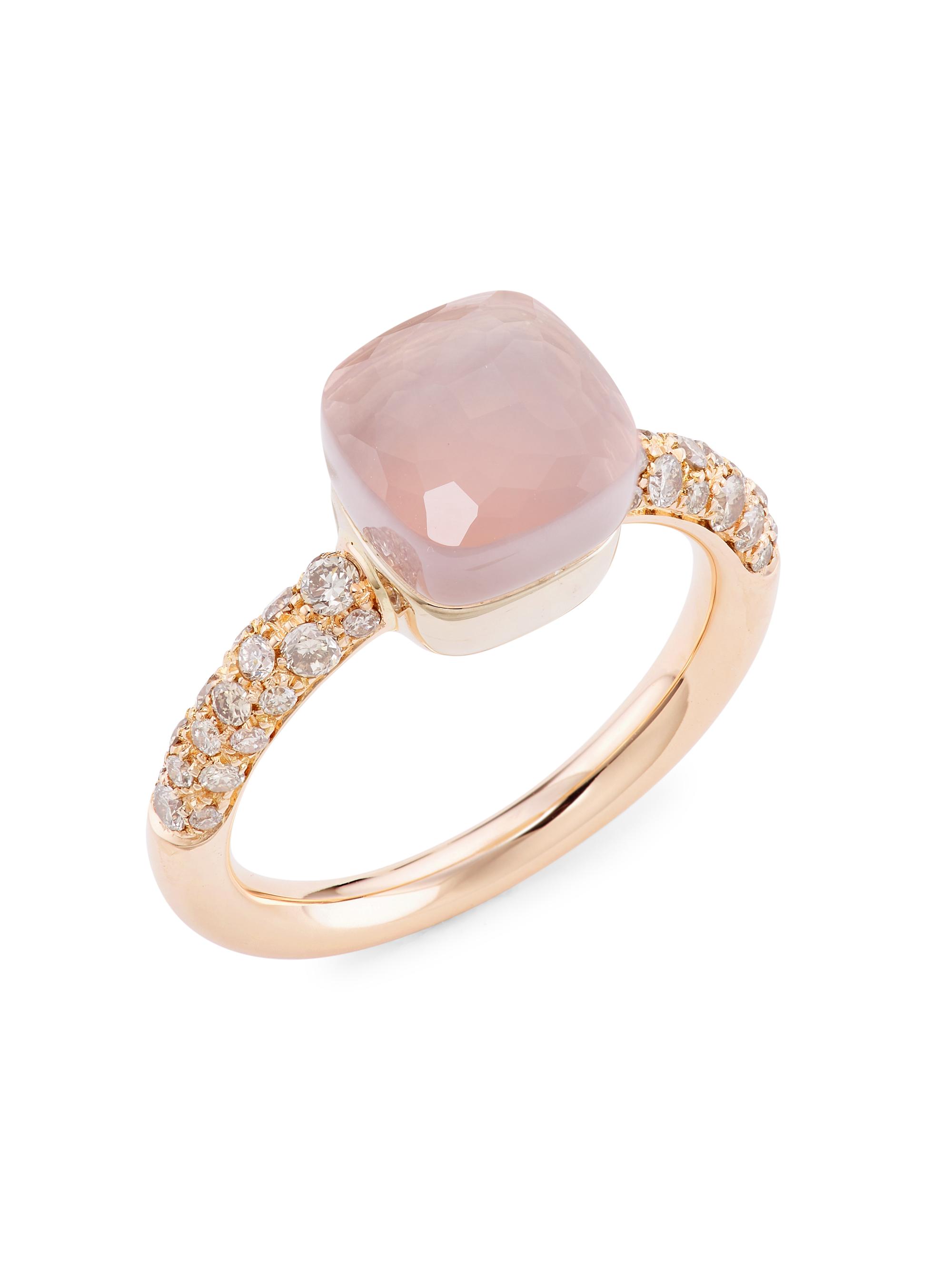 Pomellato Women's Nudo 18K Rose Gold & White Gold, Rose Quartz & Diamond Petite Square Ring - Rose Gold