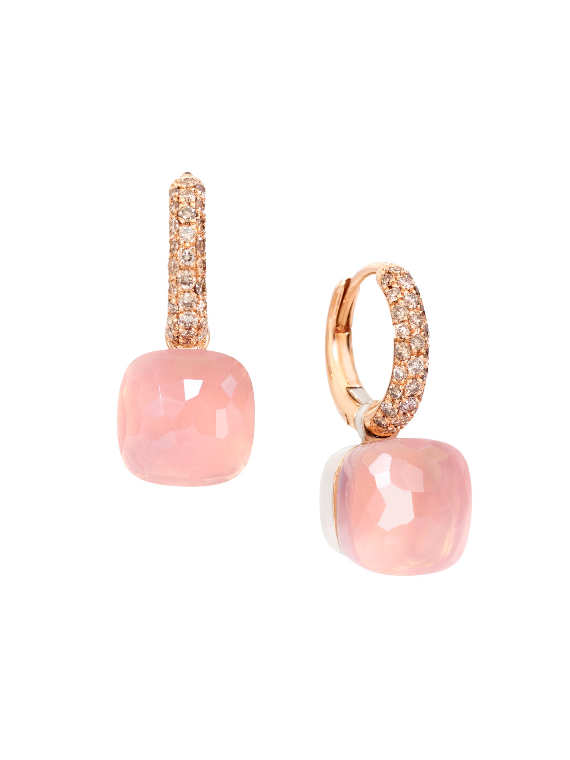 Pomellato Women's Nudo 18K Rose Gold & White Gold, Rose Quartz & Diamond Leverback Earrings - Rose Gold