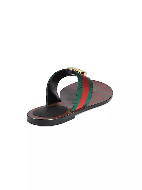 Gucci Men's Web & Leather Thong Sandals - Nero - Size 12