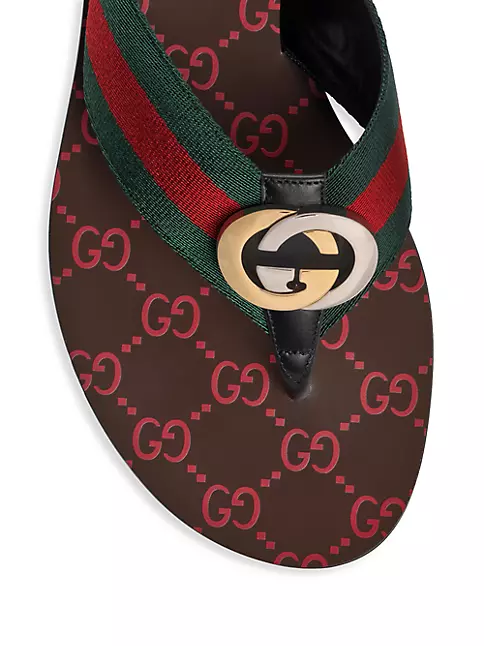 Gucci Kika GG Web Flip Flop in Green/Red/Black