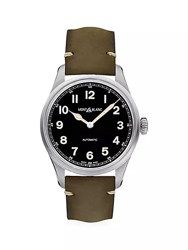 1858 Stainless Steel & Leather Strap Automatic Watch