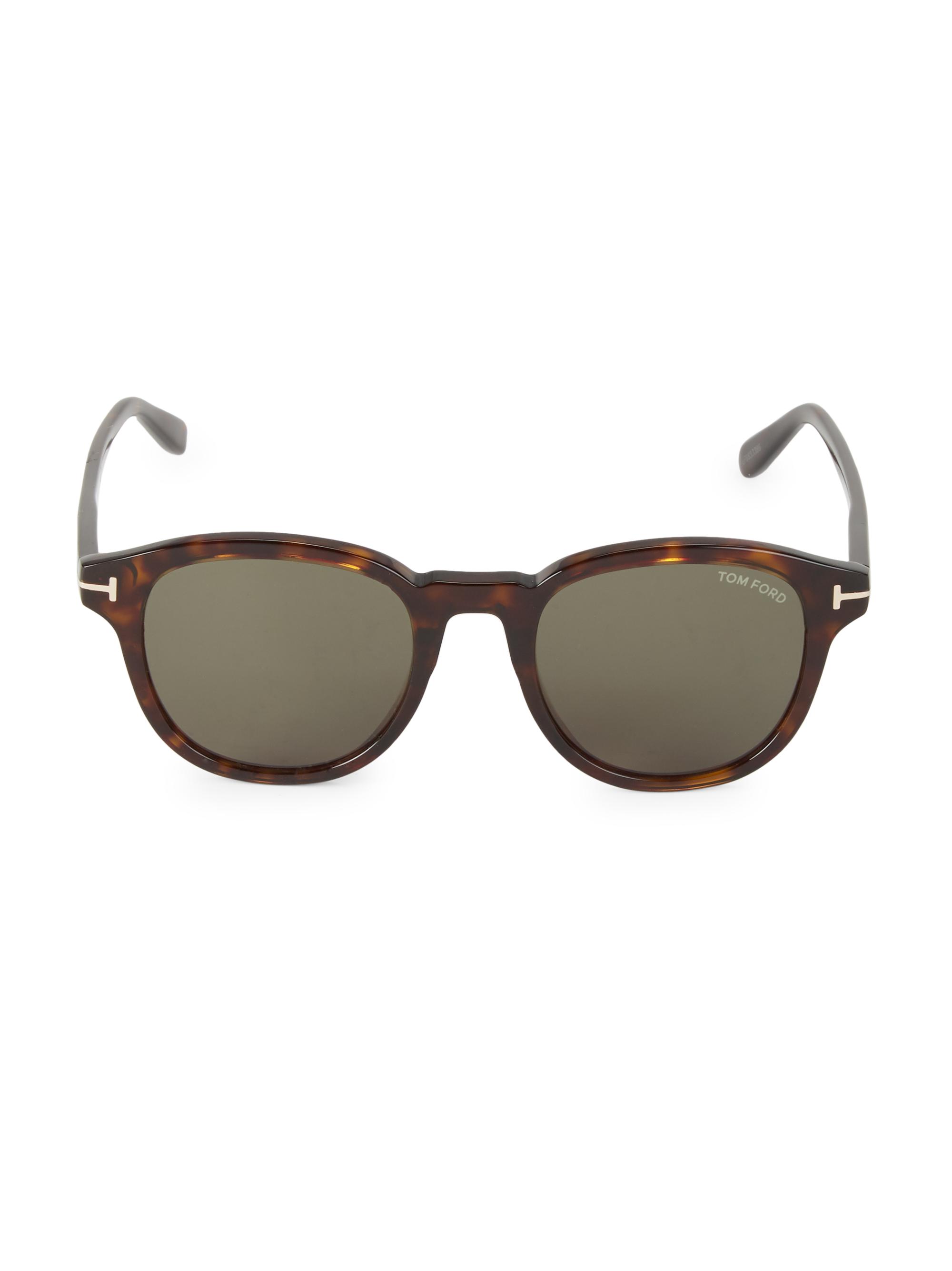 TOM FORD Men's 52MM Round Plastic Sunglasses - Dark Havana