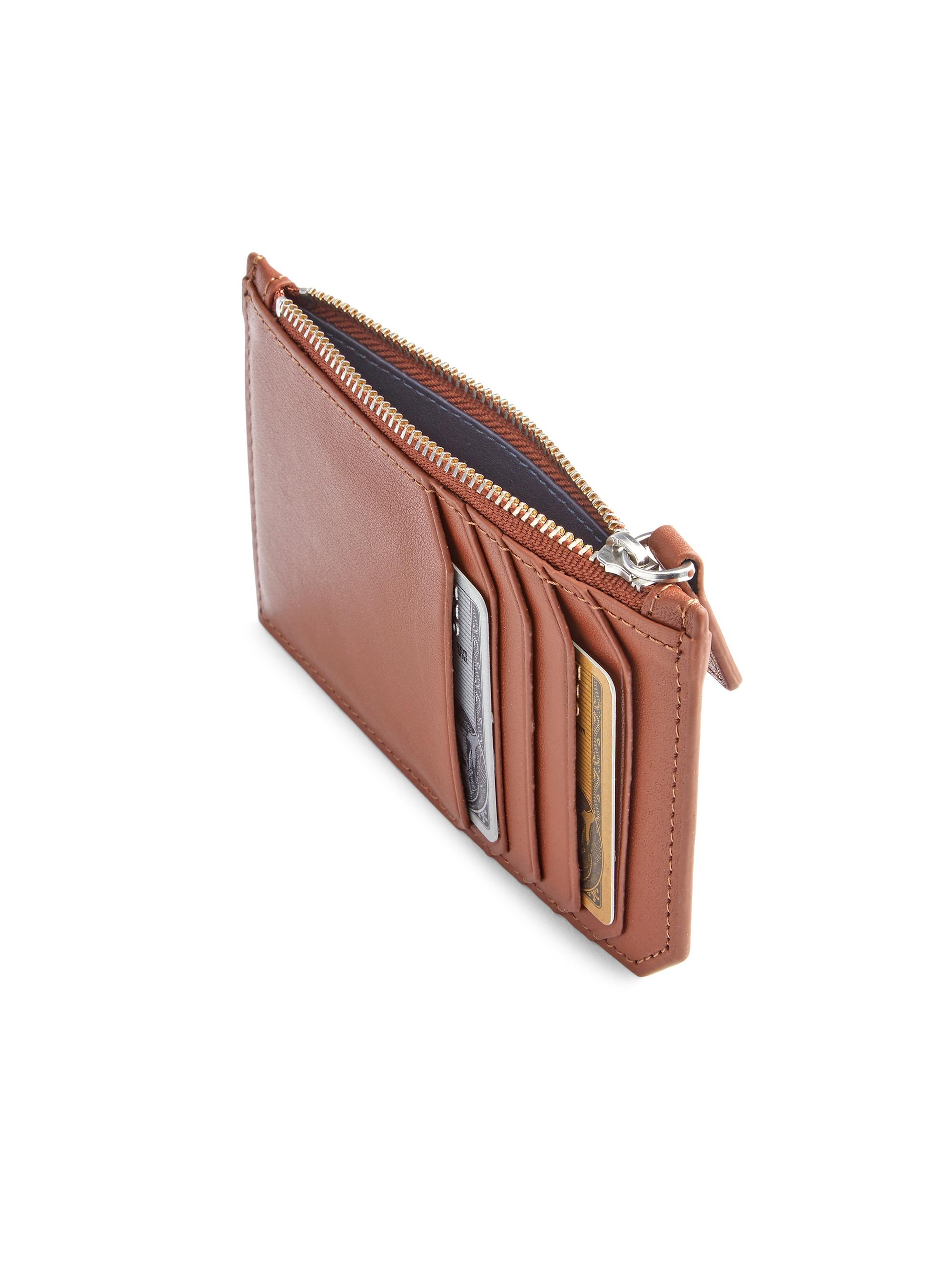 Royce New York Women's Zip Leather Card Wallet - Tan | Thumbnail 2