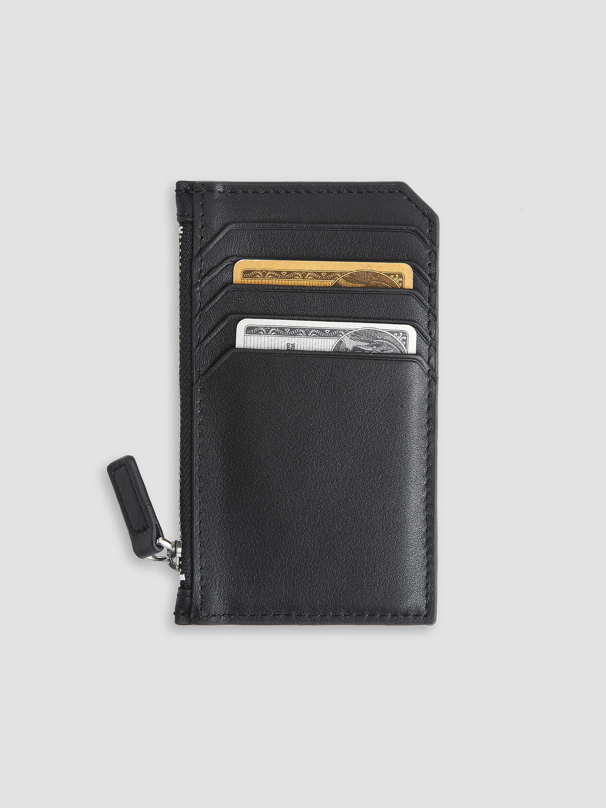 Royce New York Women's Zip Leather Card Wallet - Black