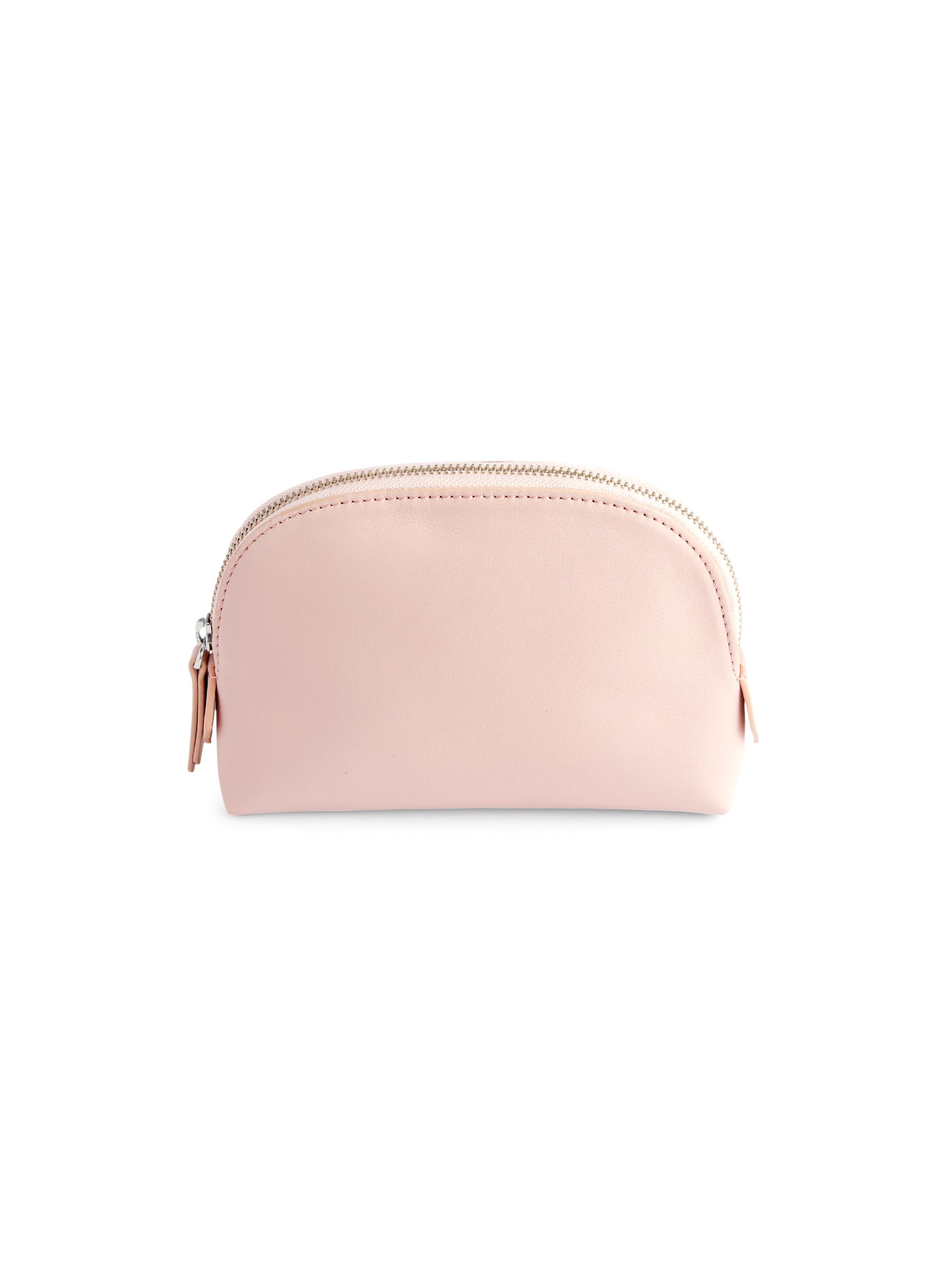 Royce New York Women's Compact Leather Cosmetic Bag - Blush Pink