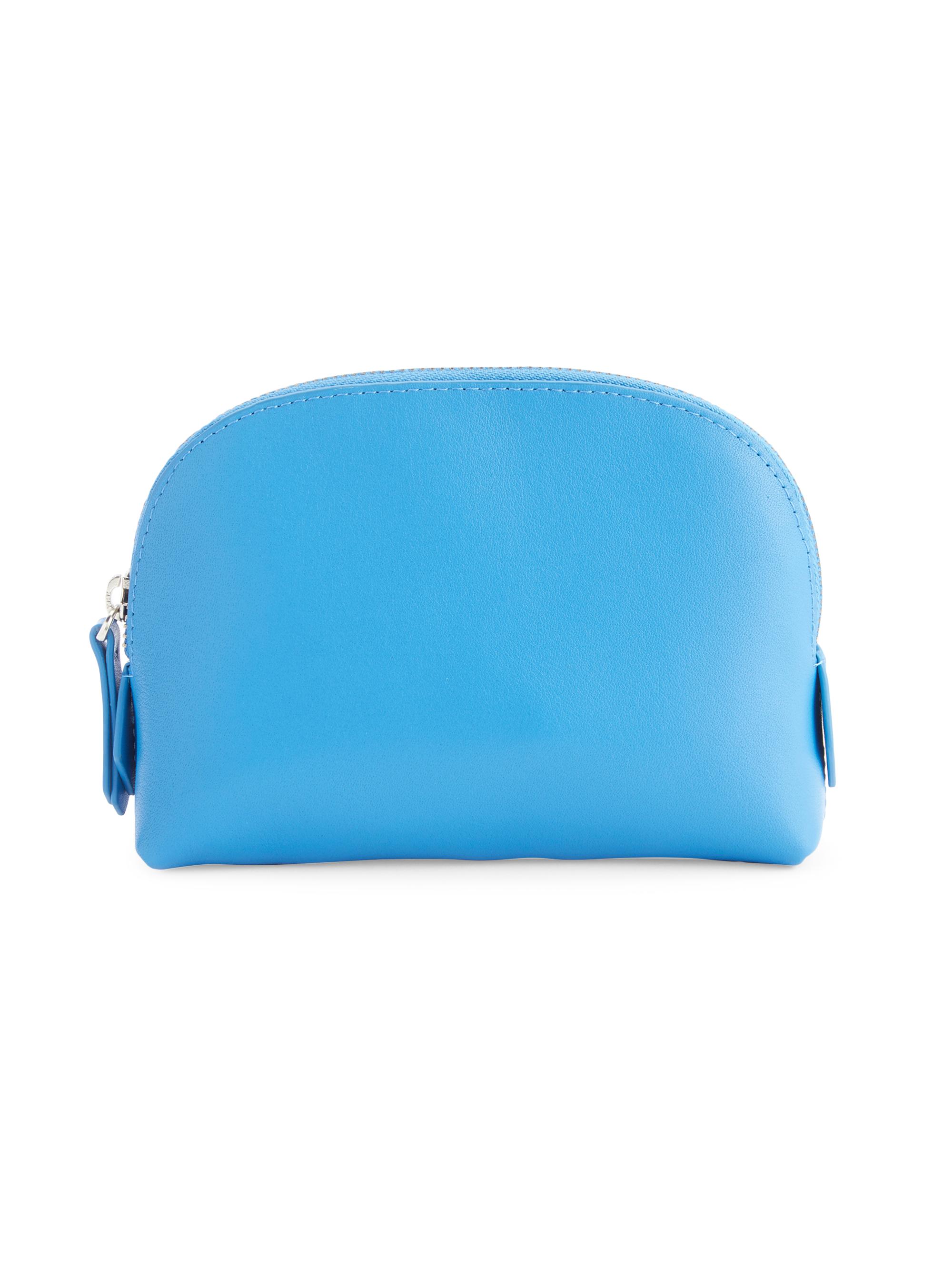 Royce New York Women's Compact Leather Cosmetic Bag - Light Blue