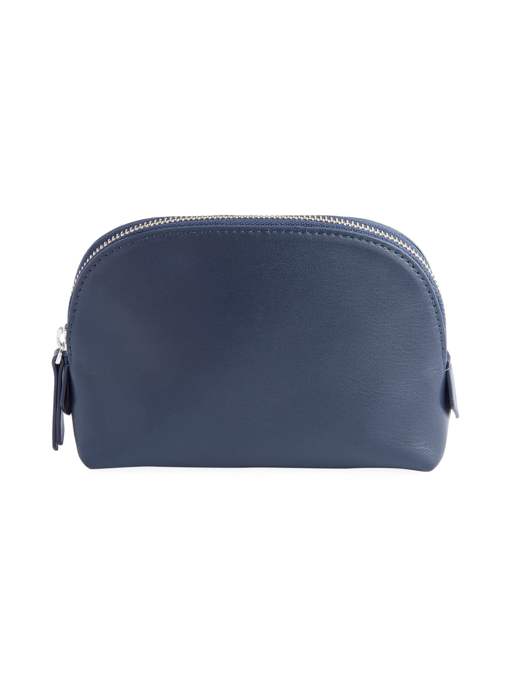 Royce New York Women's Compact Leather Cosmetic Bag - Navy Blue