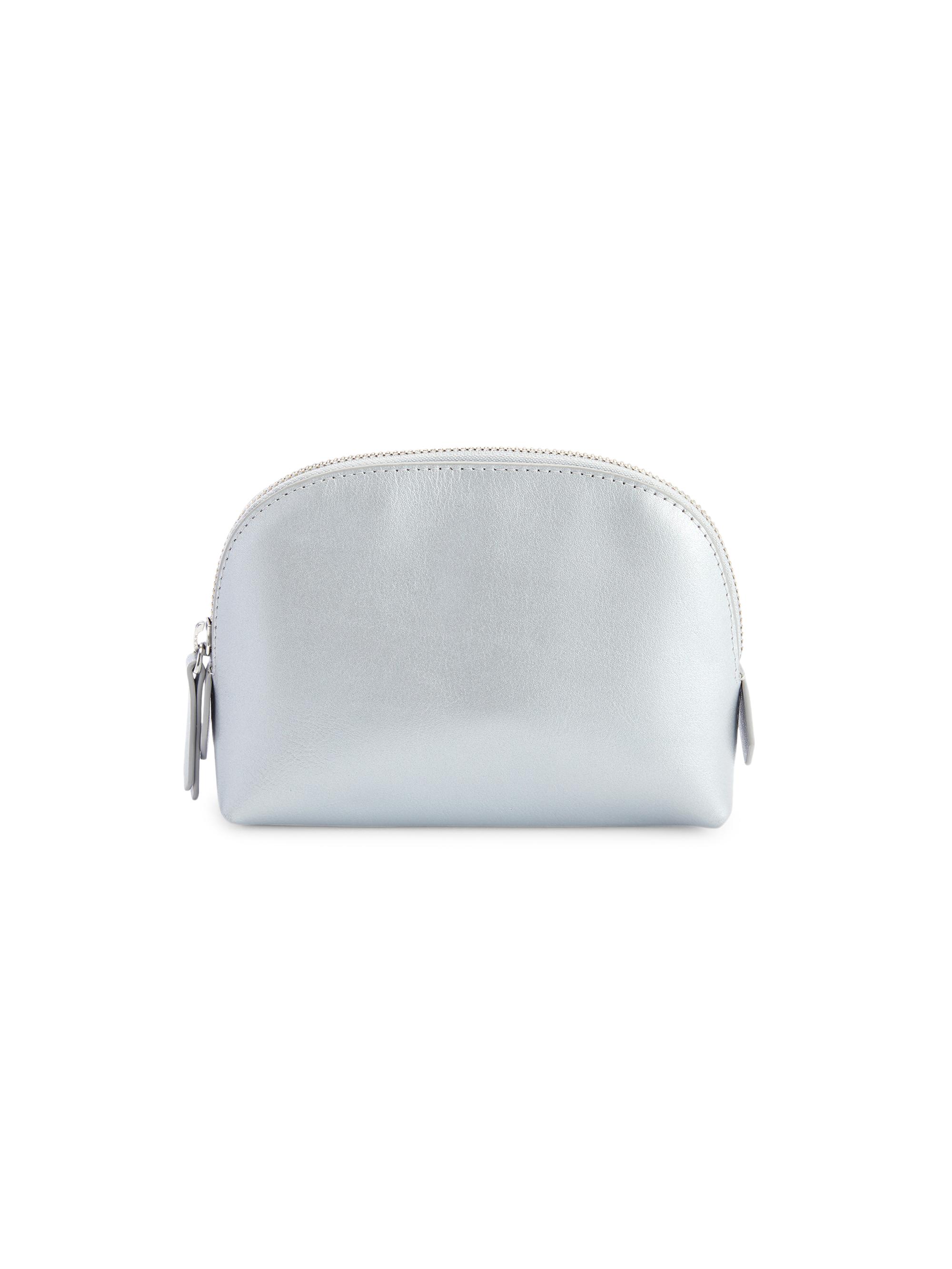 Royce New York Women's Compact Leather Cosmetic Bag - Silver