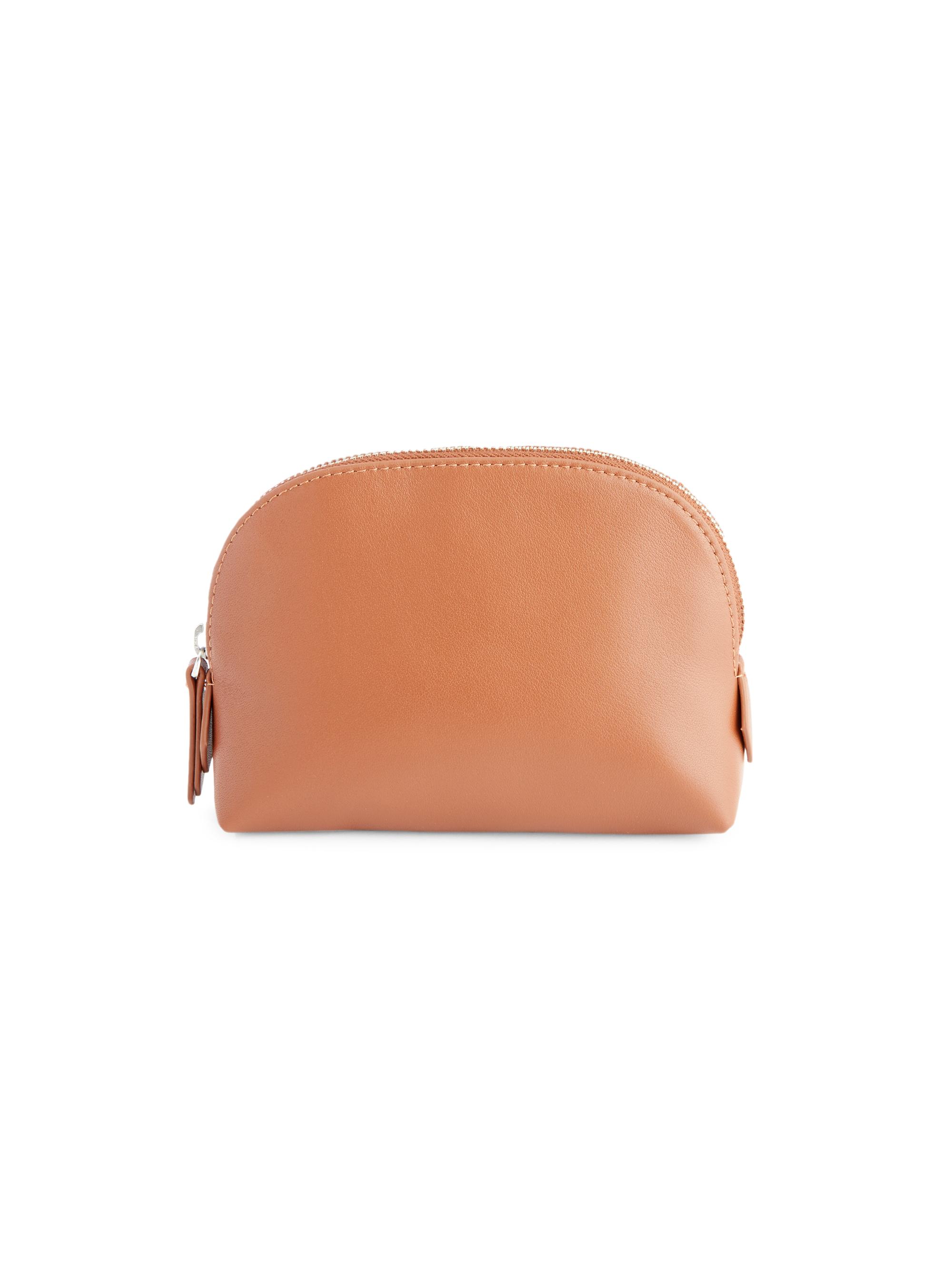 Royce New York Women's Compact Leather Cosmetic Bag - Tan