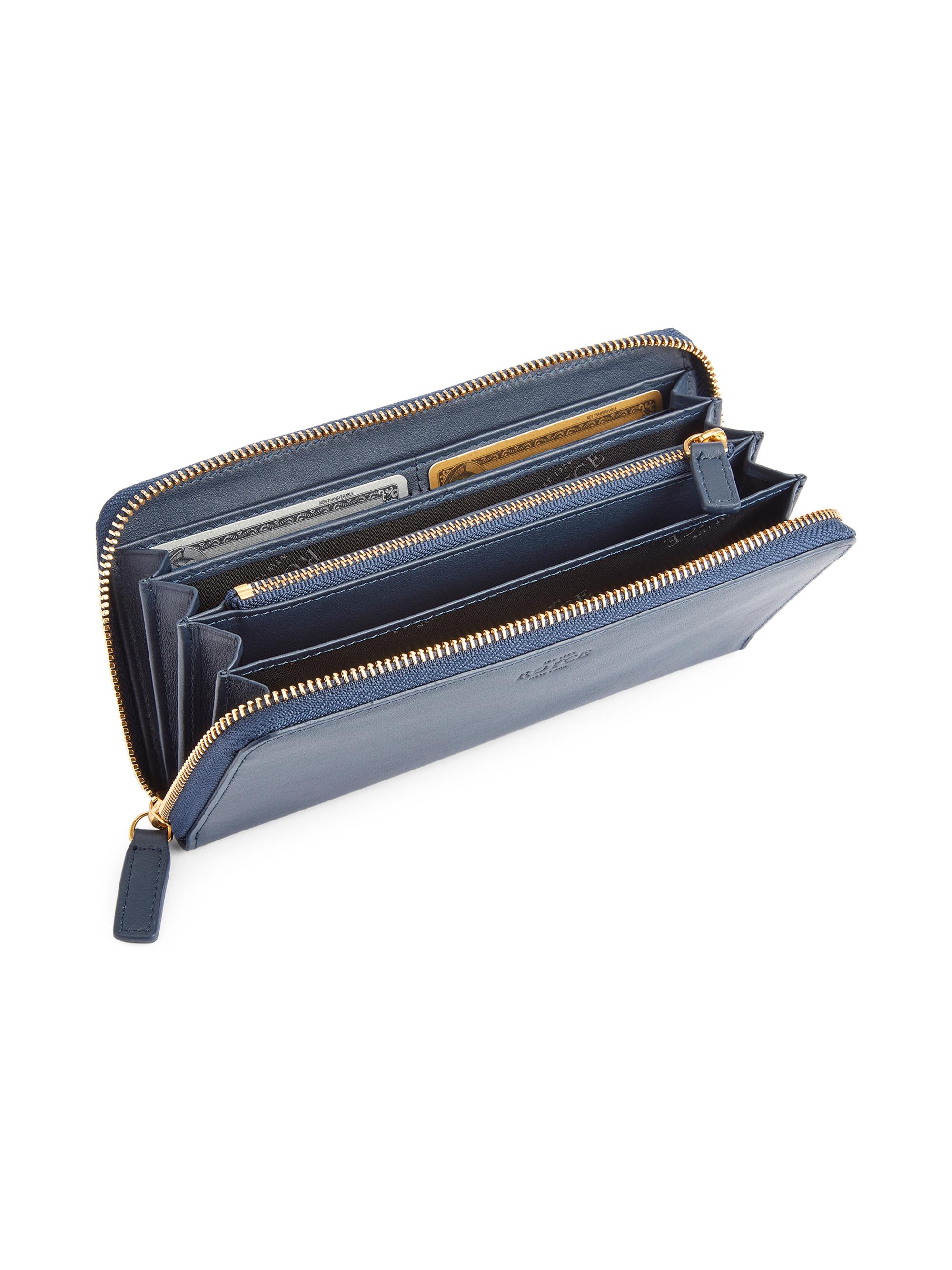 Royce New York Women's RFID-Blocking Zip-Around Leather Wallet - Navy Blue | Thumbnail 2