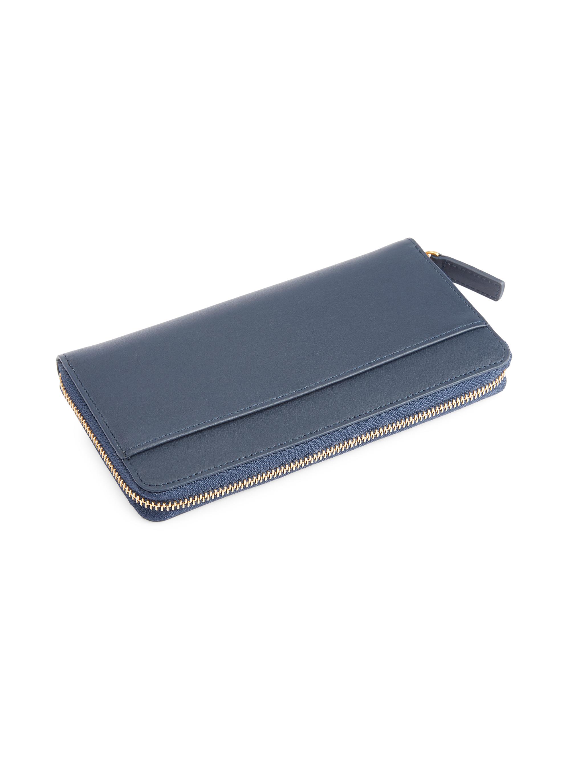 Royce New York Women's RFID-Blocking Zip-Around Leather Wallet - Navy Blue | Thumbnail 3