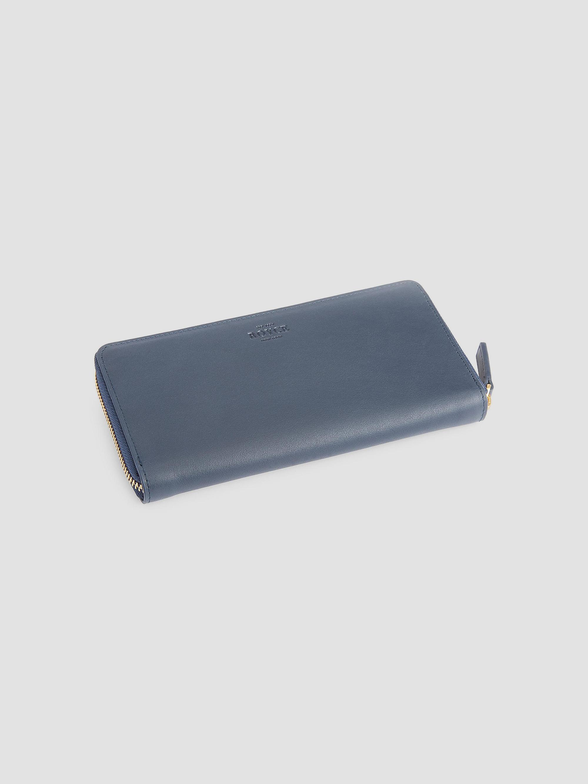 Royce New York Women's RFID-Blocking Zip-Around Leather Wallet - Navy Blue