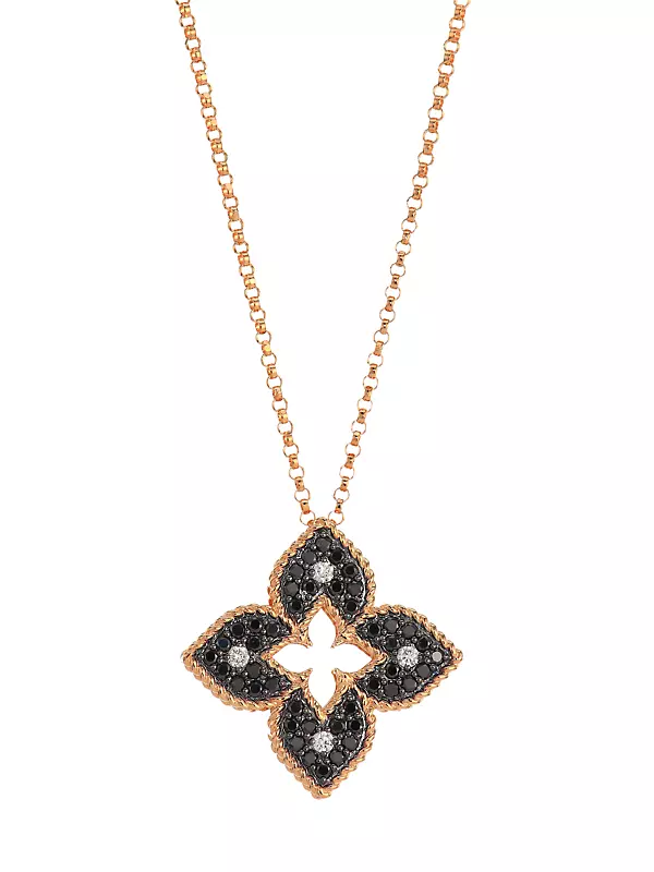 Venetian Princess 18K Rose Gold, Black & White Diamond Petite Pendant Necklace