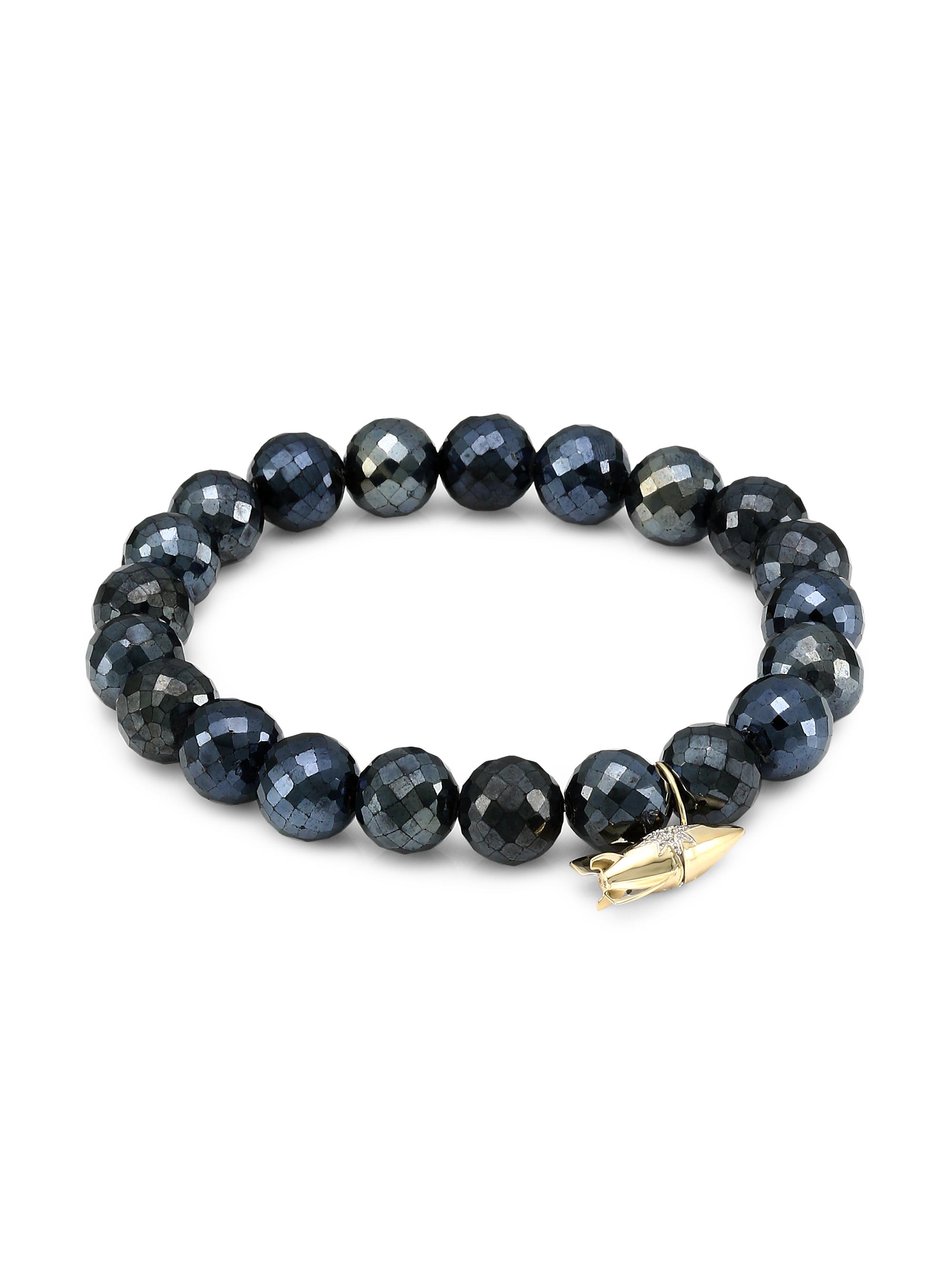 Sydney Evan Women's 14K Yellow Gold, Black Spinel & Diamond Rocket Charm Beaded Bracelet - Yellow Gold