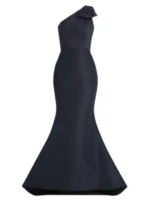 Alexia María Women's Silk Faille One-Shoulder Gown - Navy
