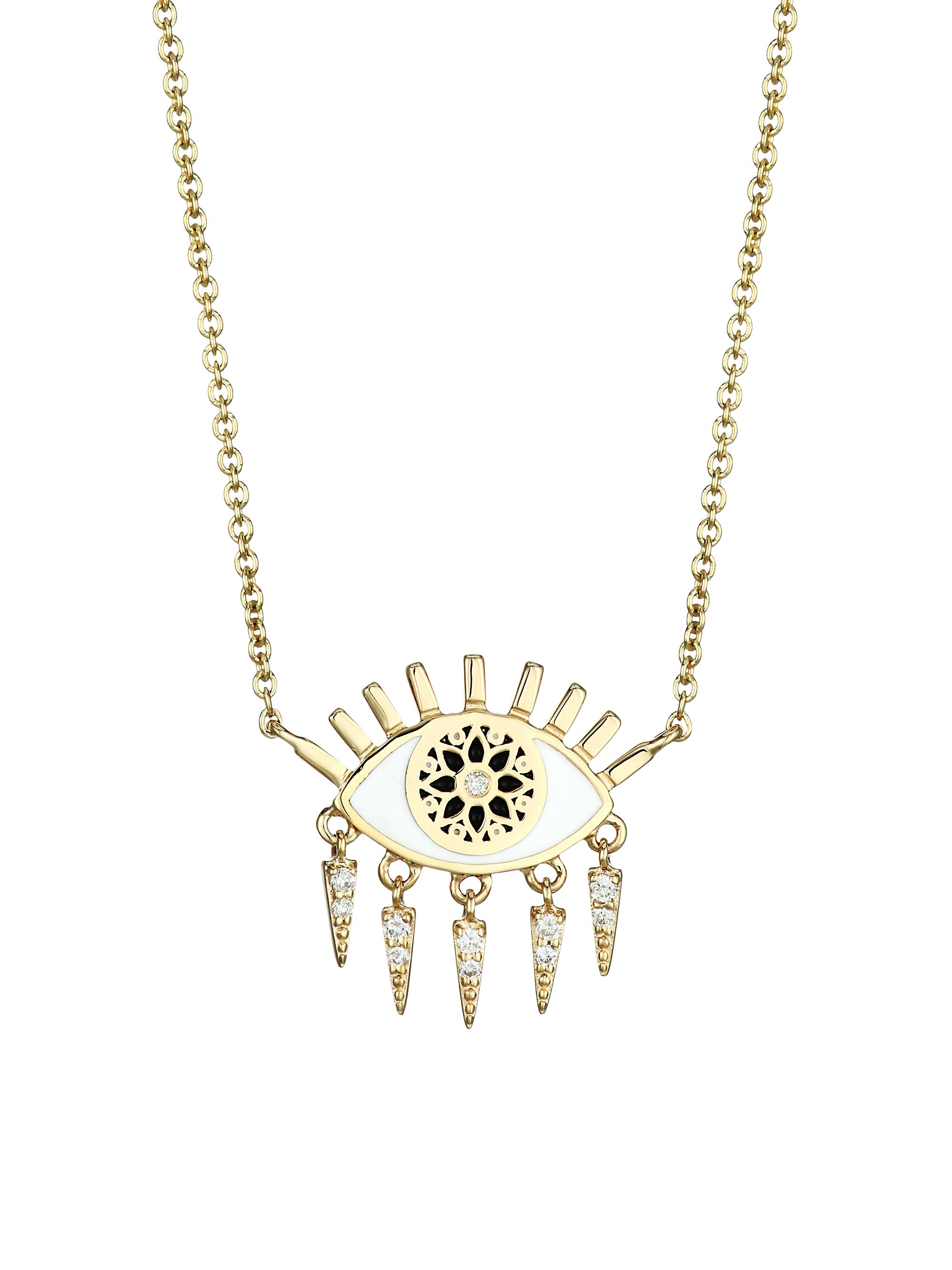 Sydney Evan Women's 14K Yellow Gold, Enamel & Diamond Kaleidoscope Eye Fringe Pendant Necklace - Yellow Gold