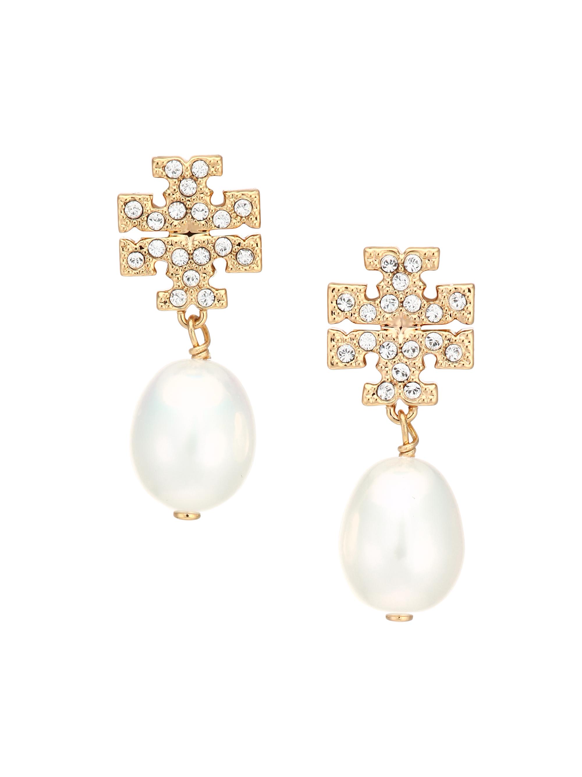 Tory Burch Women's Goldtone, Crystal & Faux-Pearl Logo Drop Earrings - Tory Gold