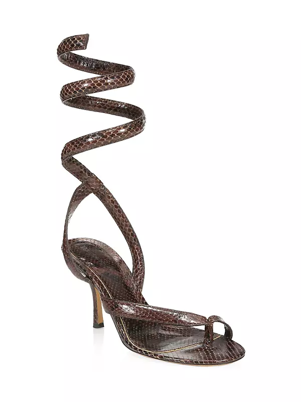 Bottega Veneta The Spiral Wraparound Snake-effect Leather Sandals in Brown