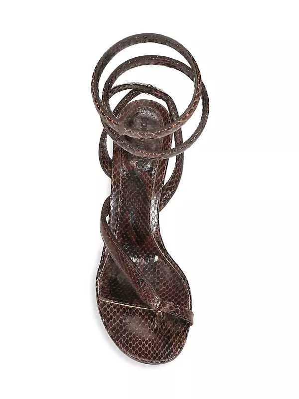 Bottega Veneta Bv Spiral Snake-effect Leather Sandals In Khaki Green