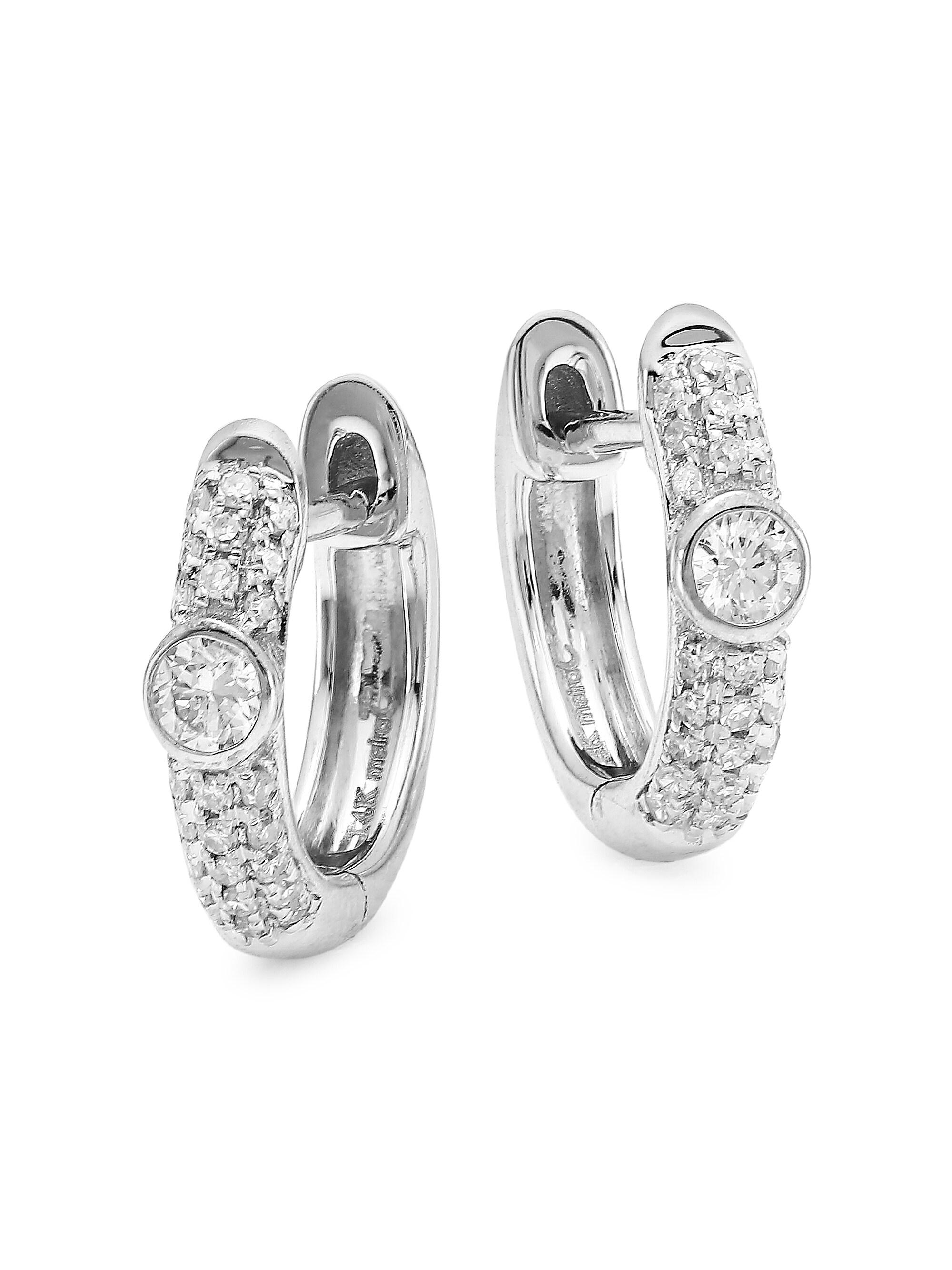 Meira T Women's 14K White Gold & Diamond Huggie Earrings - White Gold