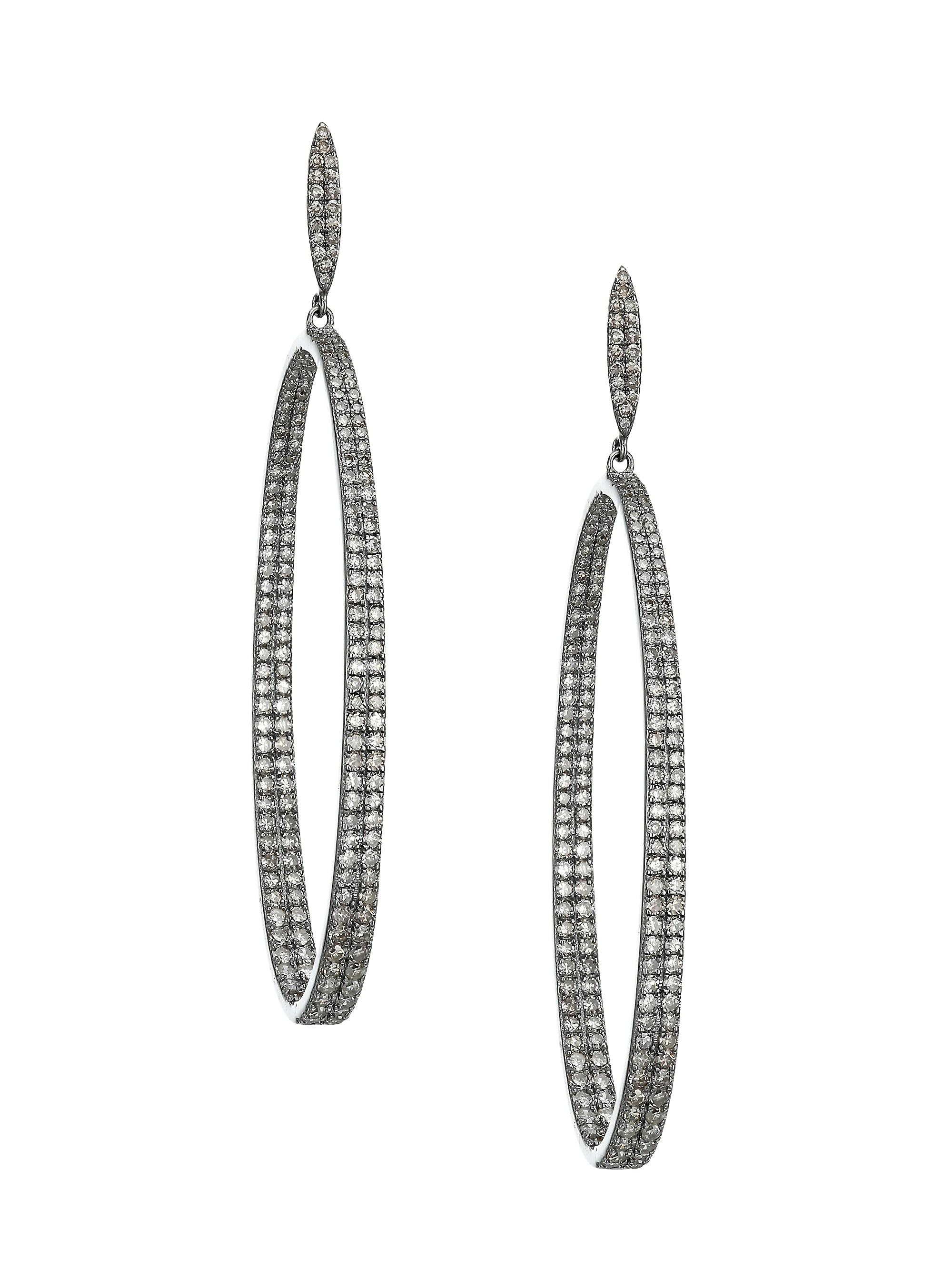 Nina Gilin Women's Pavé Diamond Hoop Earrings - Silvertone