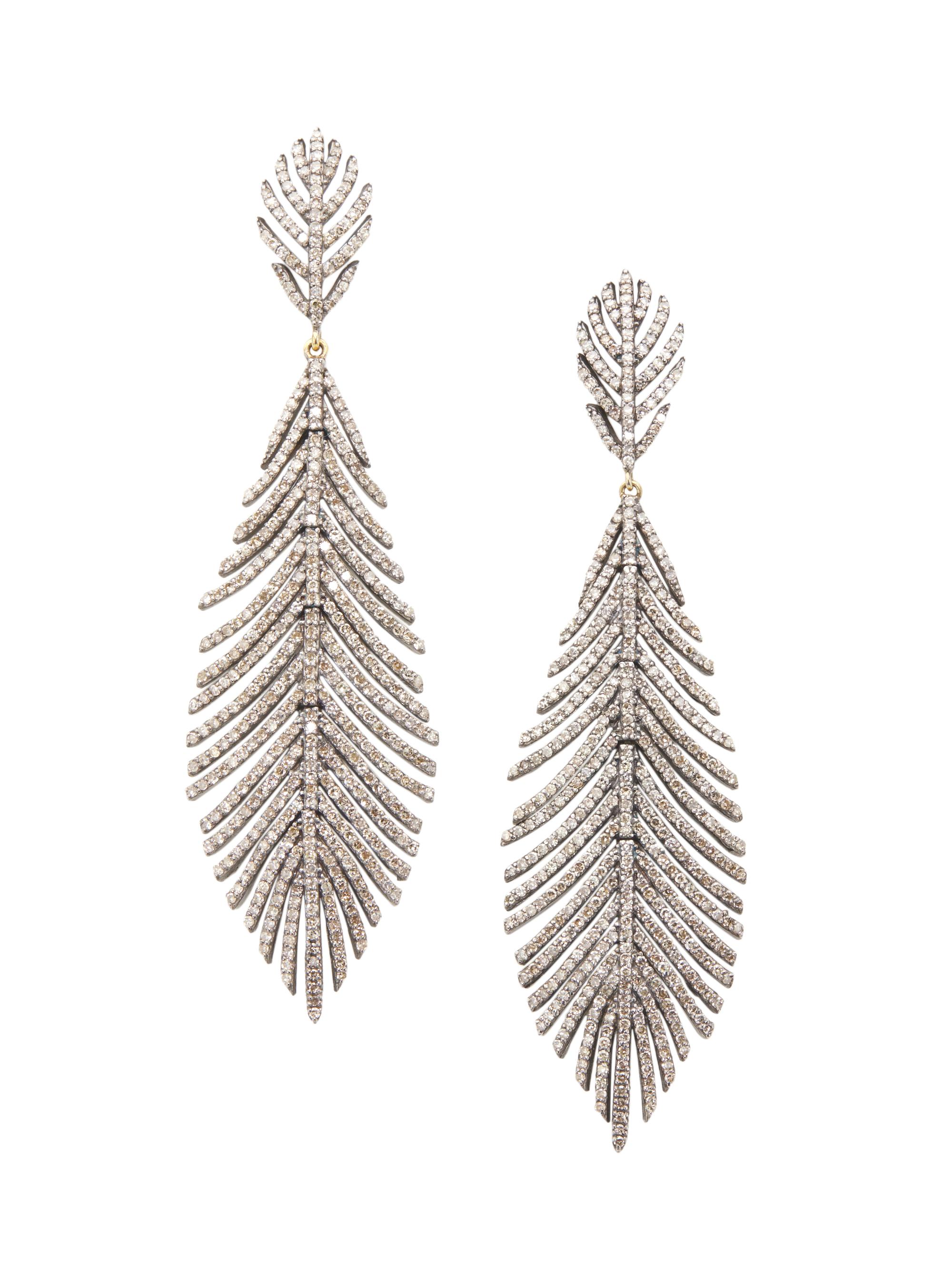 Nina Gilin Women's Pavé Diamond Feather Drop Earrings - Silvertone